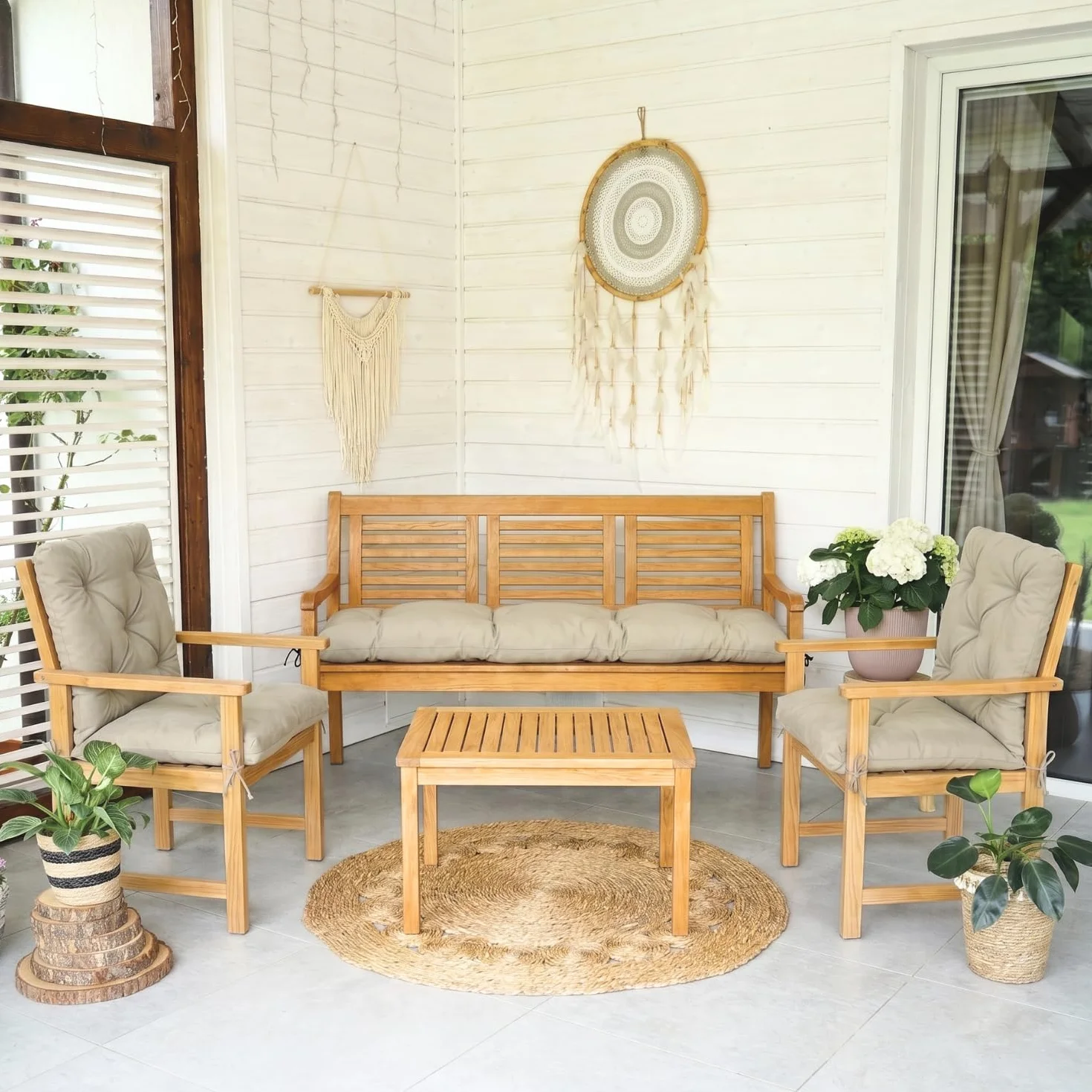 Cojin para Banco Impermeable Exterior 4L Textil 50x50x50 cm Crema Resistente UV