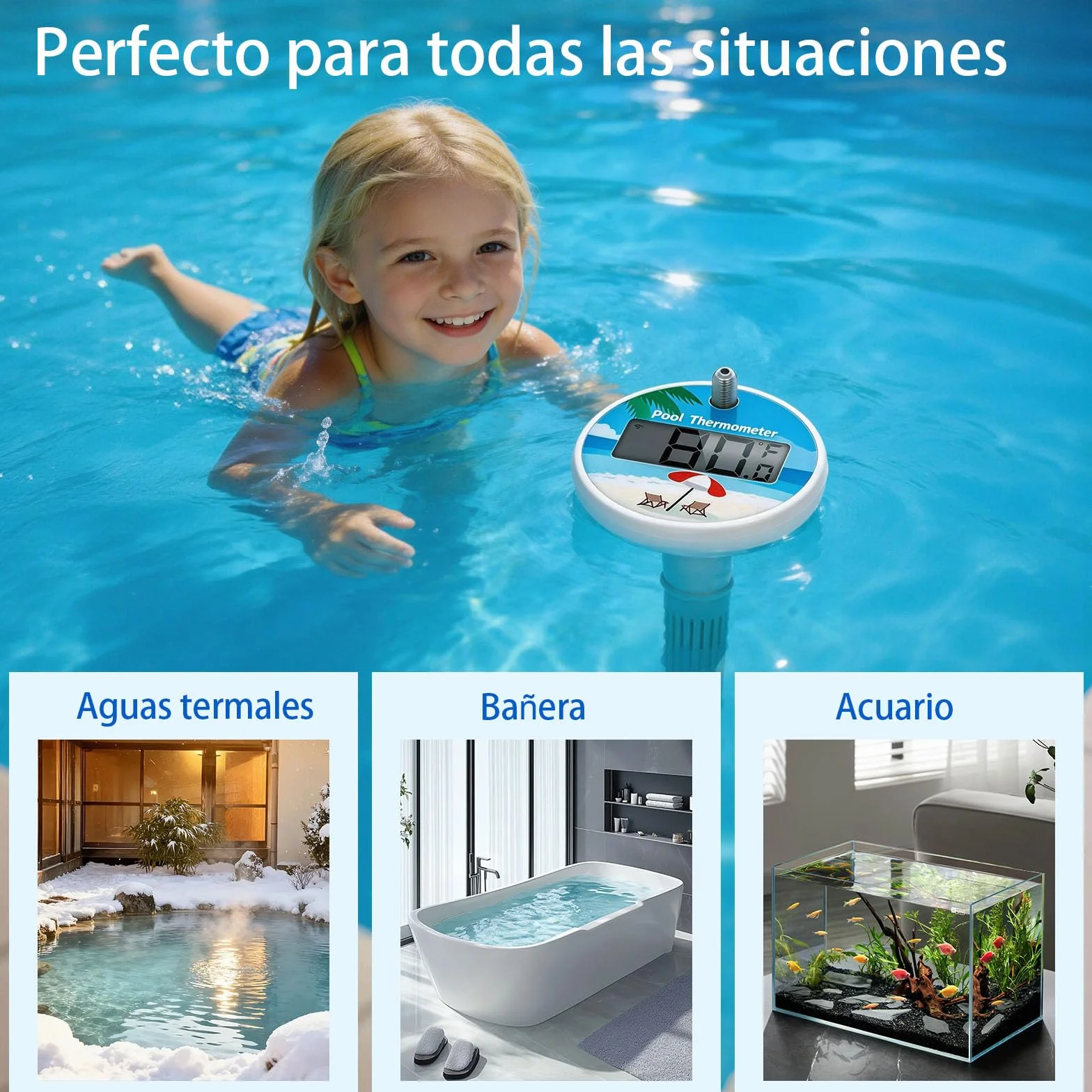 Termómetro inalámbrico para piscina flotante IP68 pantalla digital 100 m alcance