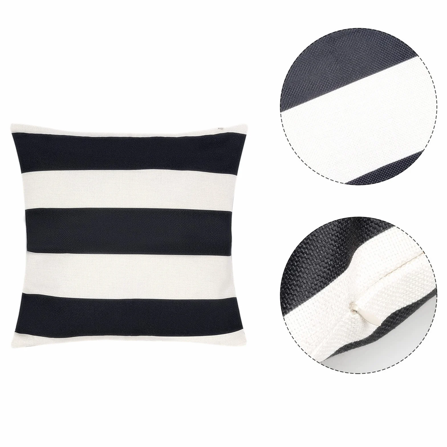 Tiggell Paquete de 4 Fundas de Almohada Impermeables para Exteriores, Fundas de Cojín Decorativas a Rayas (18 x 18 Pulgadas, Negro y Blanco)