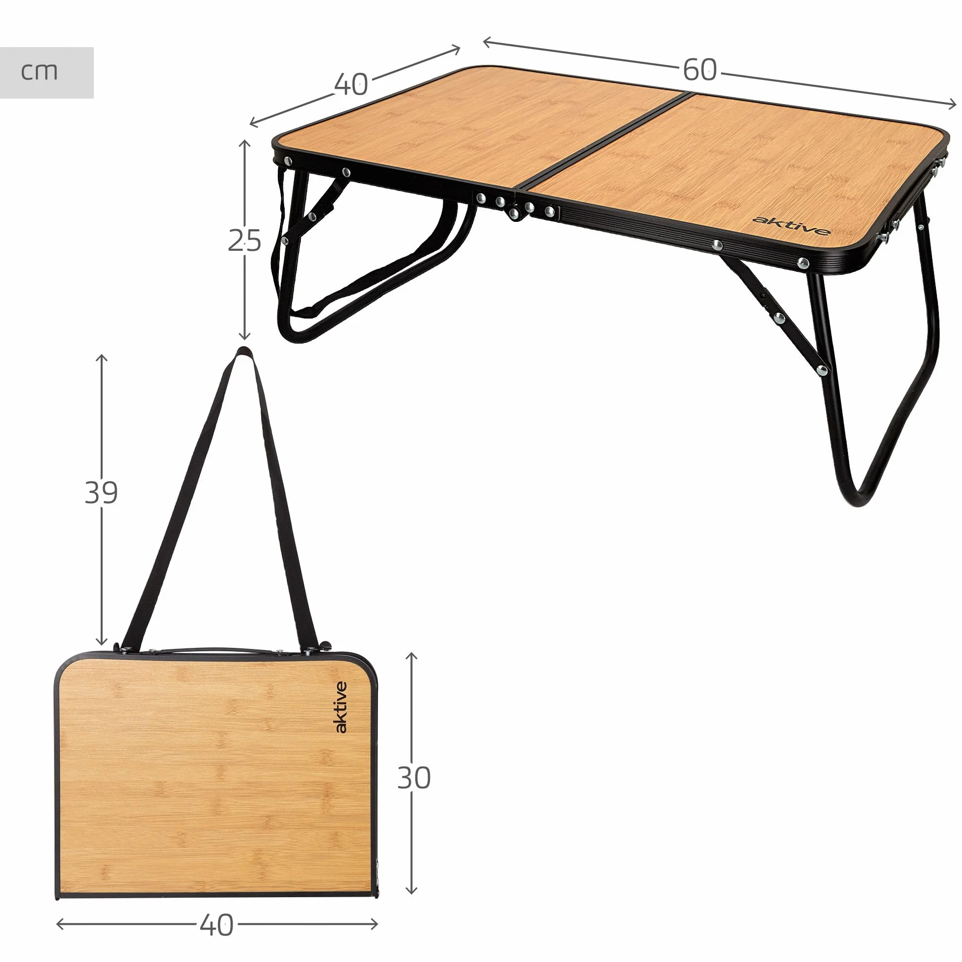 AKTIVE Mesa baja plegable 60x40x25 cm Efecto bambú Aluminio MDF 20 kg