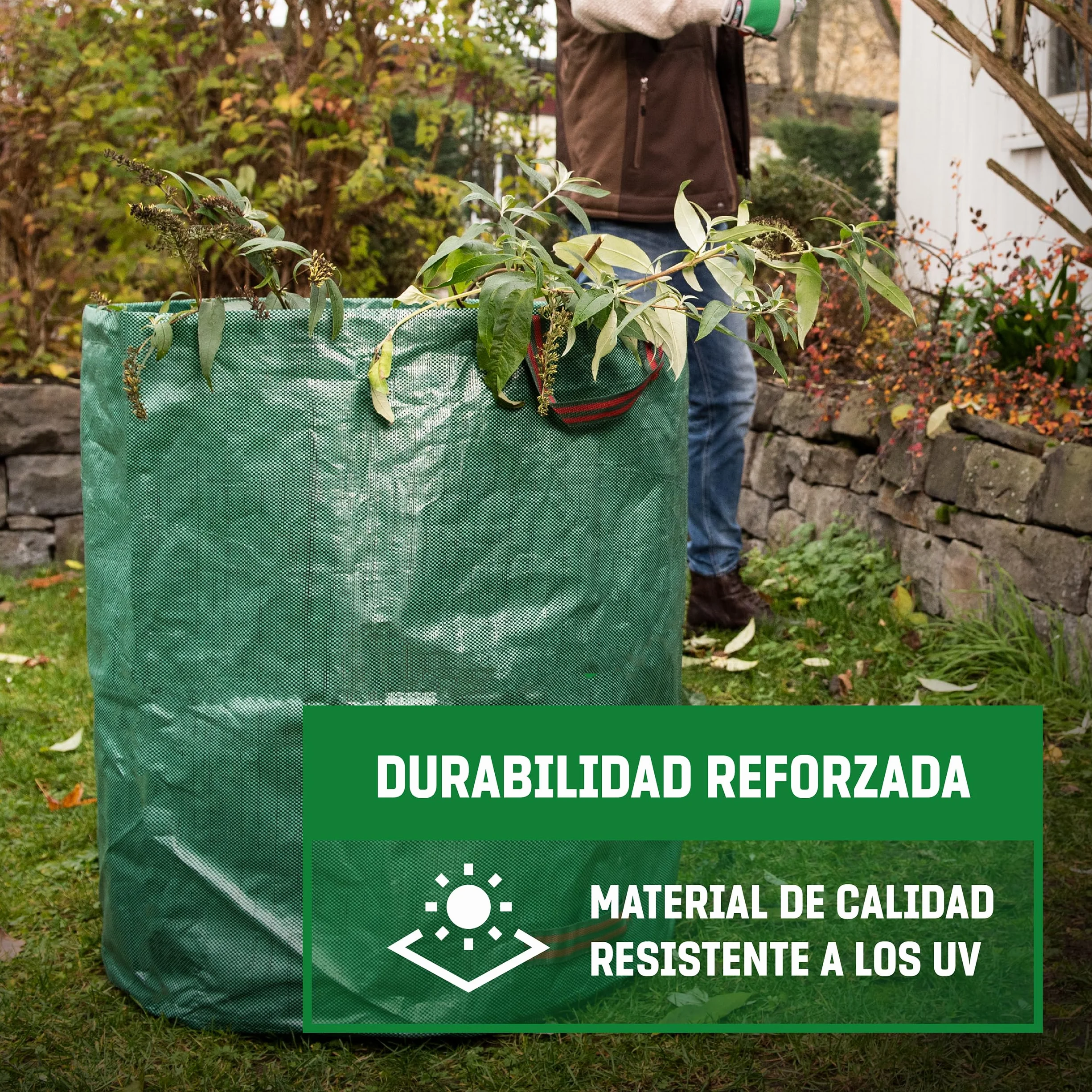 GardenGloss Bolsa de Basura de Jardín 272L con Asas Repelente al Agua UV