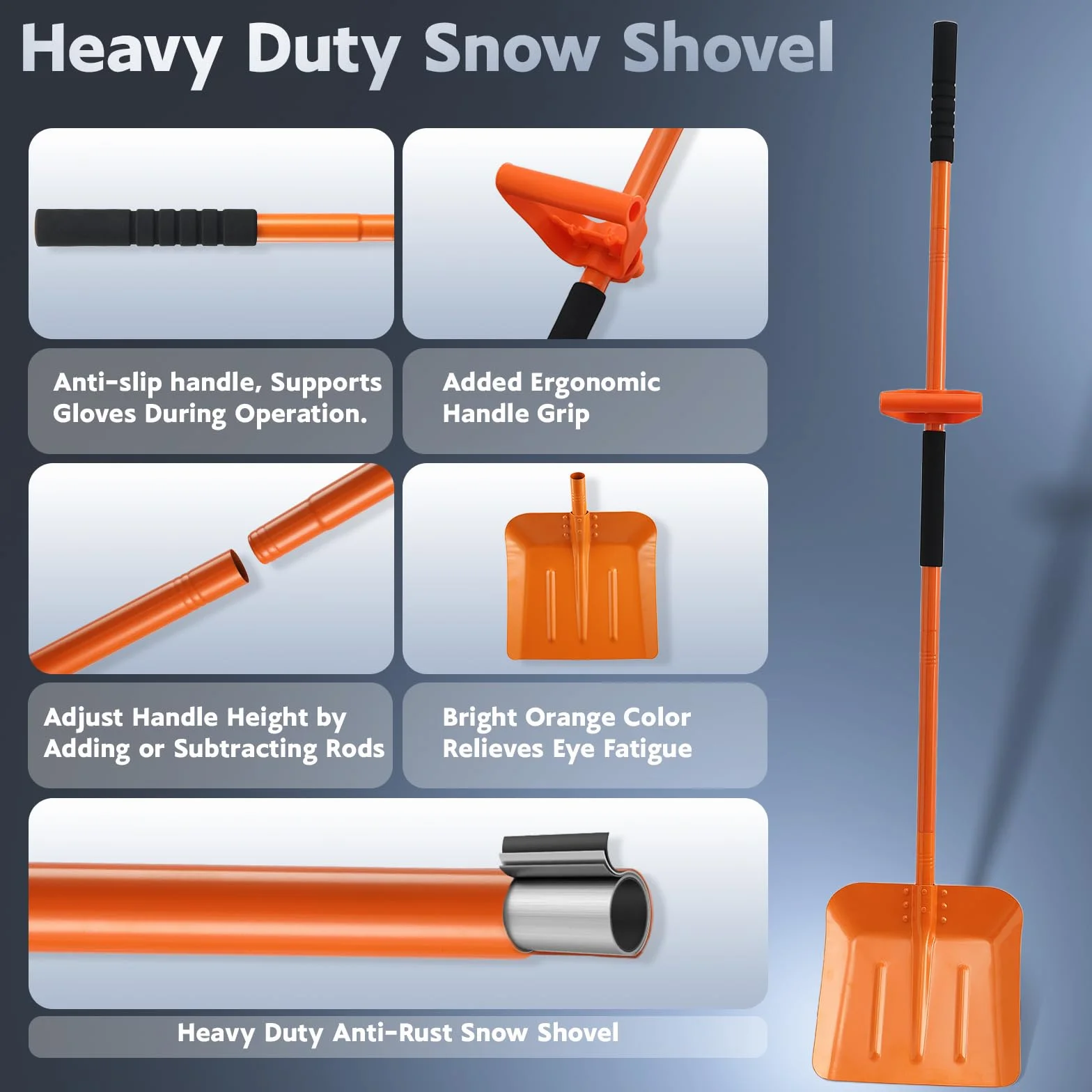 Pala de nieve metálica ergonómica 176CM manija ajustable 33CM lámina para coche emergencia