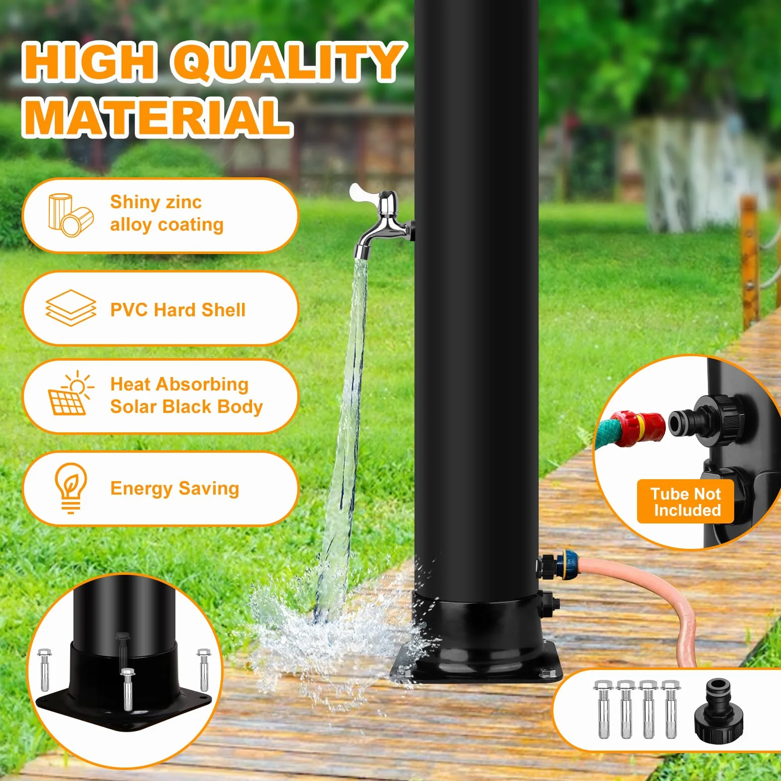 Ducha Solar Exterior 40 litros Jardín 360° Cabeza Ducha Grifo Agua Caliente 60°C Negro