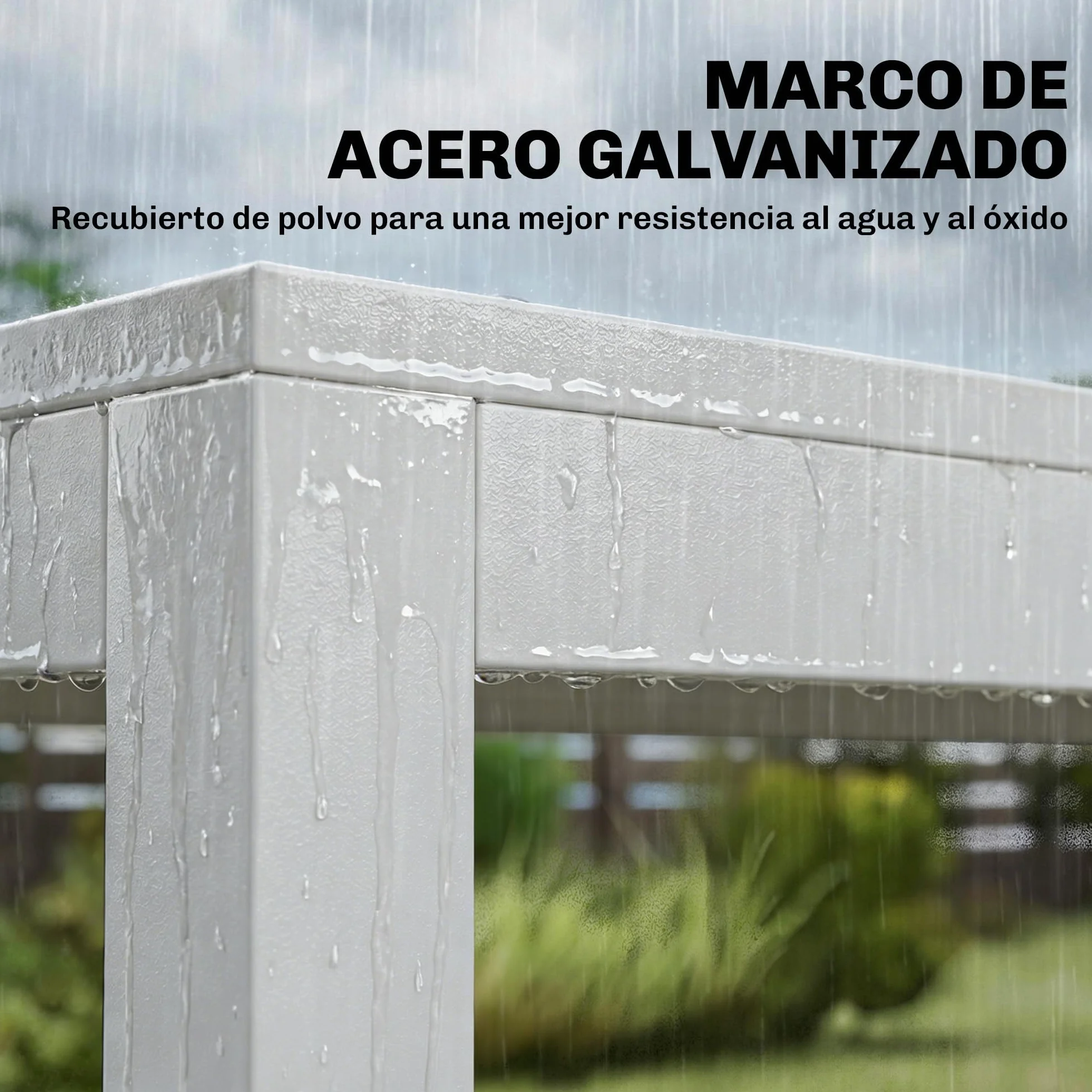 Outsunny Conjunto de Mesa y Sillas Jardín de 7 Piezas, Muebles Jardín Exterior con Mesa de Plástico PSPC, 6 Sillas Apilables Transpirables, Marco de Acero Resistente a la Intemperie, Blanco