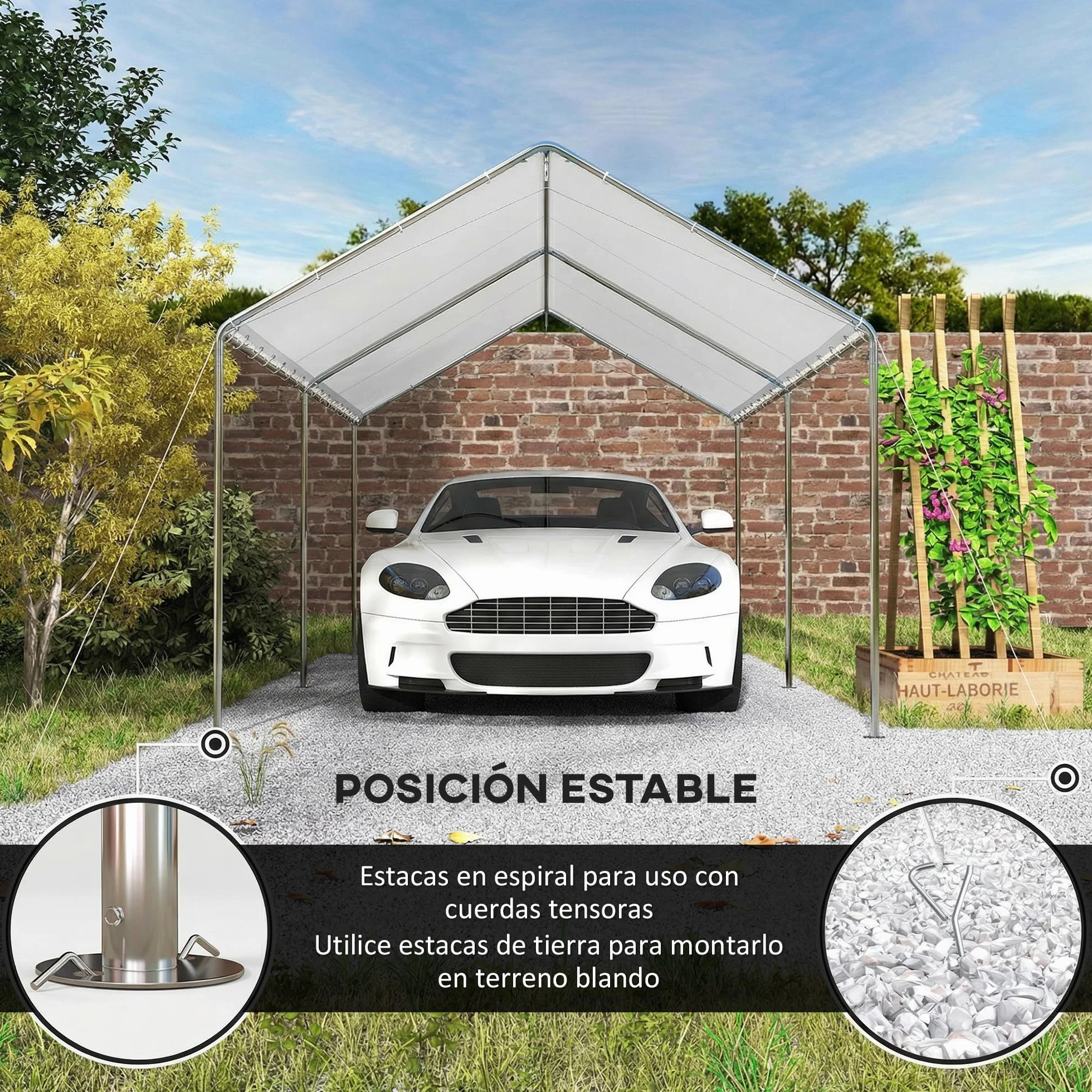 Outsunny Carpa Garaje 3x6 m Impermeable Acero Galvanizado Toldo PE Blanco