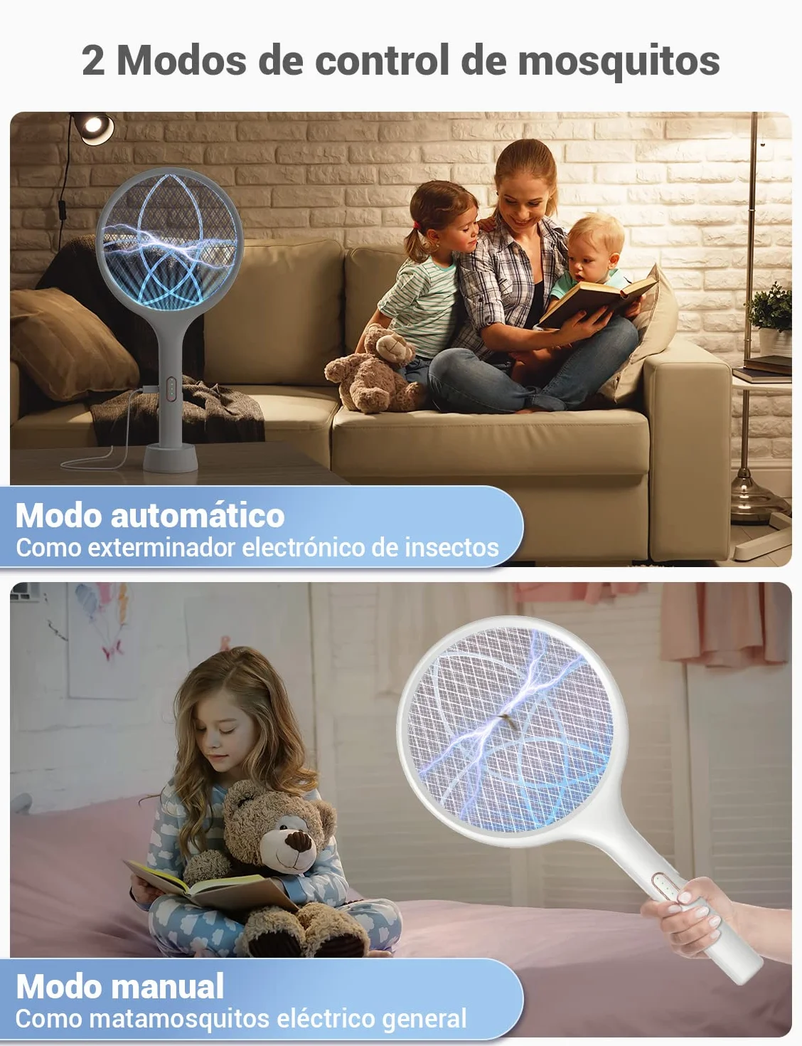 YISSVIC Raqueta Matamoscas Electrica 2 en 1 4000V Mata Mosquitos USB Recargable 1500mAh Blanco