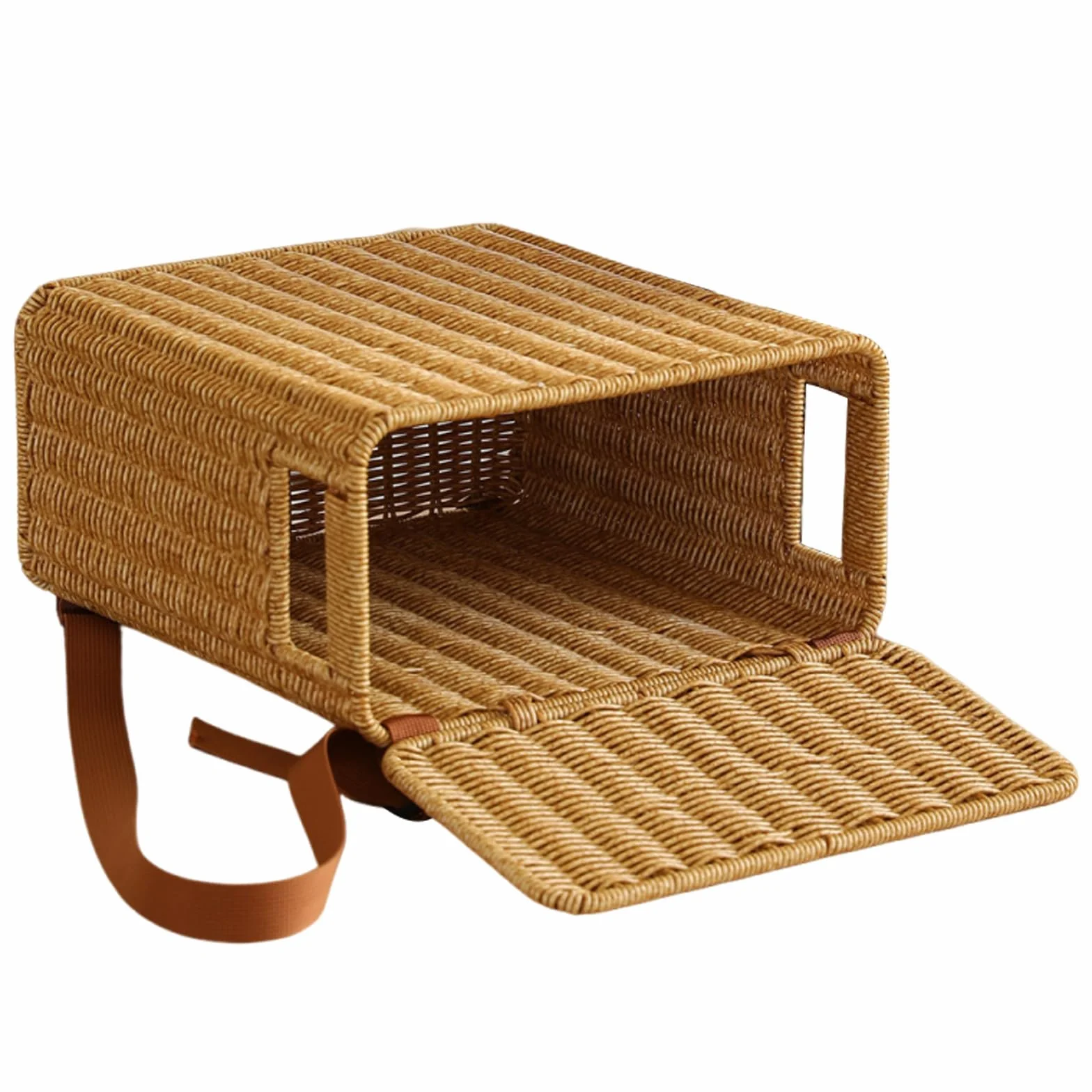 Alasum Cesta Ratán Sintético Ligera con Asas y Correas de Hombro, Diseño Alto y Estrecho con Tapa, Adecuado para Picnic y Almacenamiento en Casa