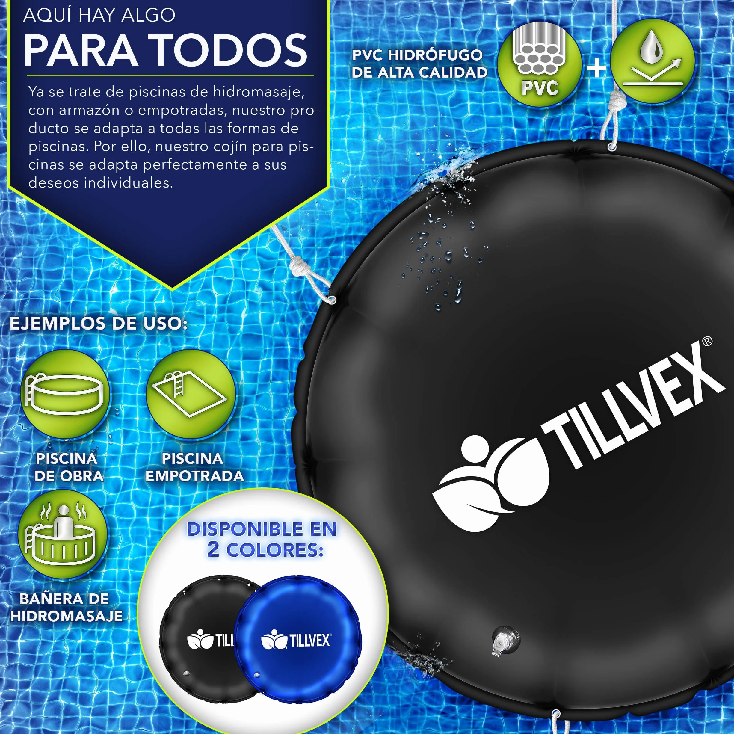 Tillvex Cojín de Piscina de Invierno XXL 500 cm Negro con Kit de Reparación, Válvula de Seguridad y Doble Costura