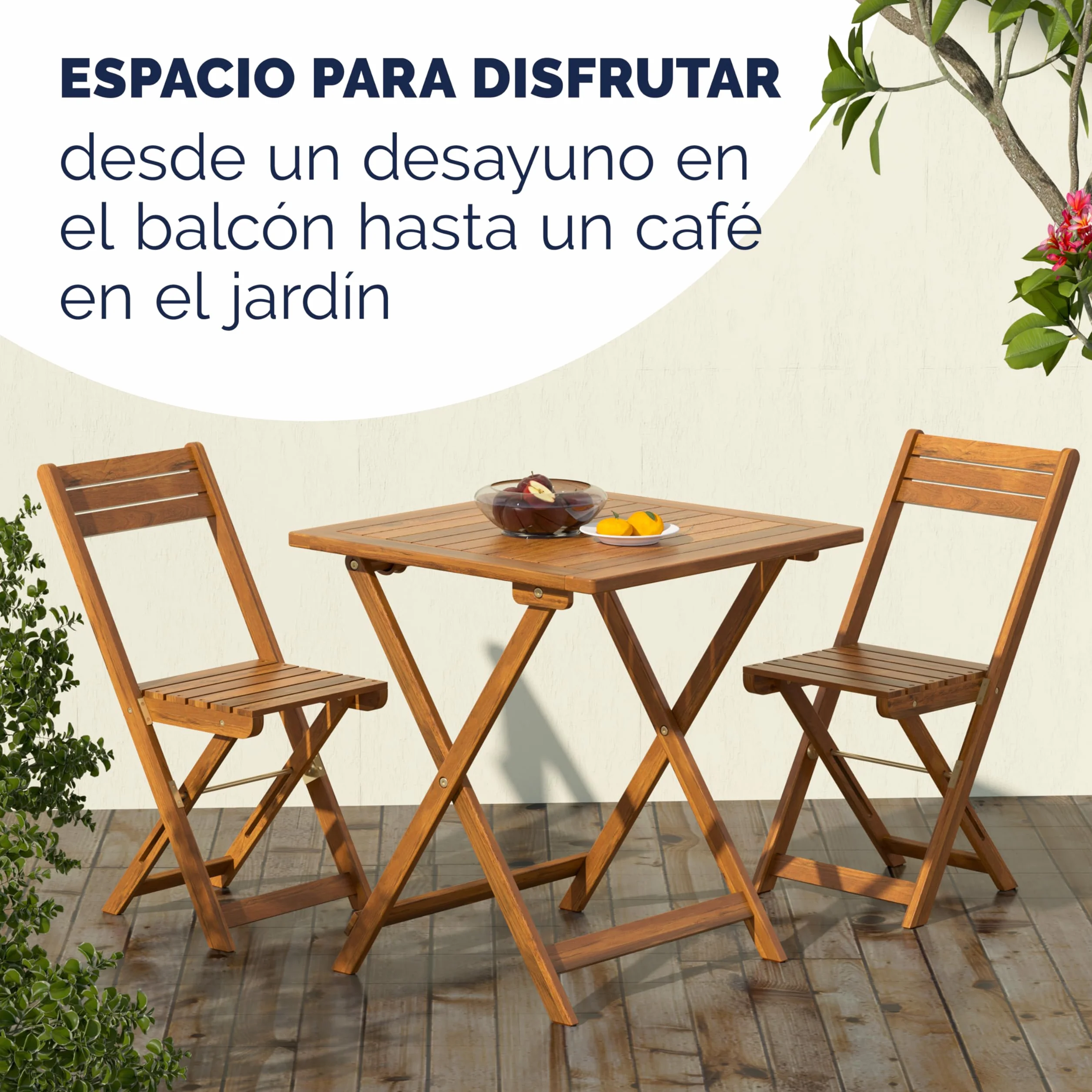 Casaria Set de Mesa y 2 Sillas Plegables Madera, Juego Bistró Compacto Jardín