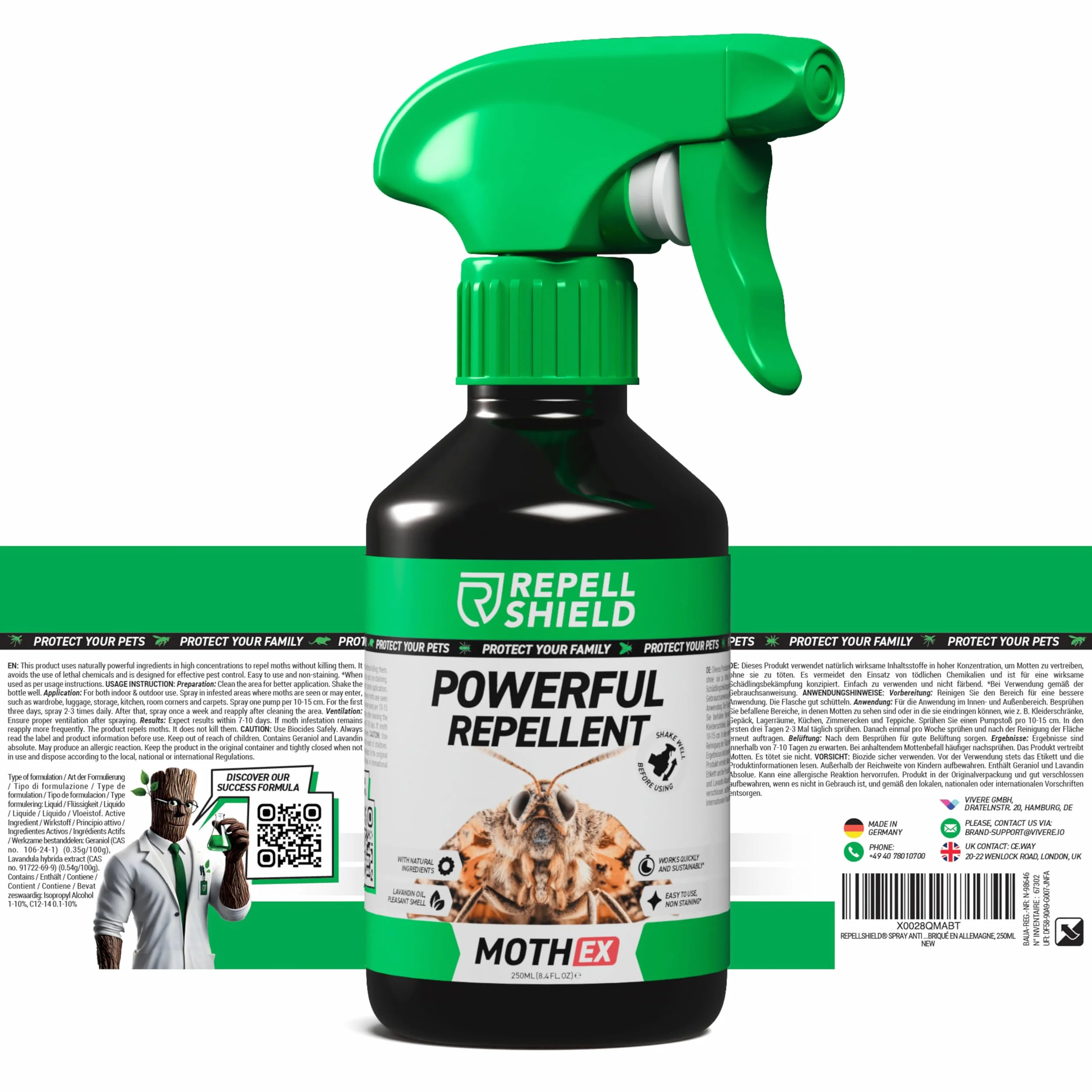 RepellShield® Spray Antipolillas para Ropa Armario y Cocina 250ml - Alternativa a Trampas Polillas