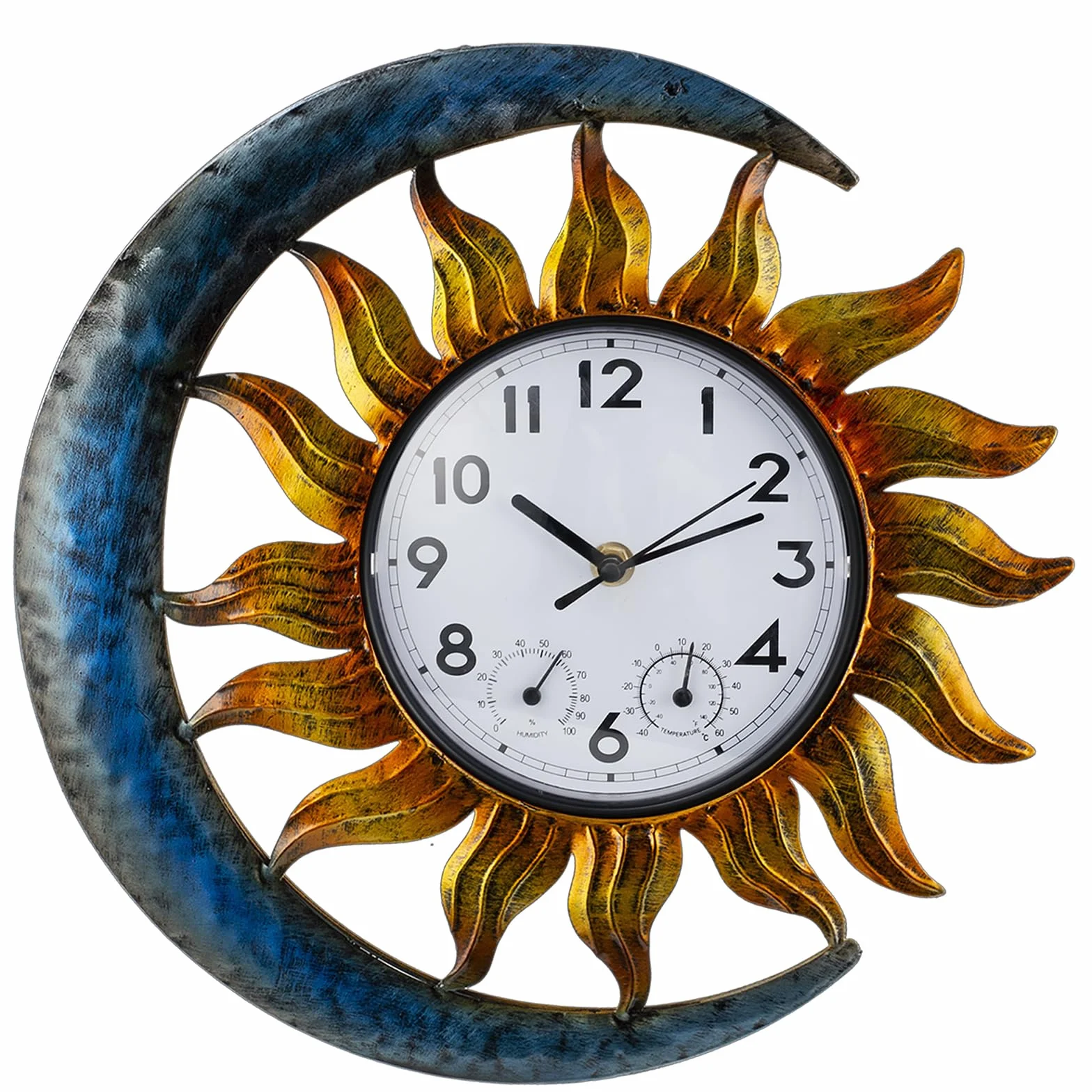 shumi Reloj de pared decorativo exterior sol luna termómetro silencioso