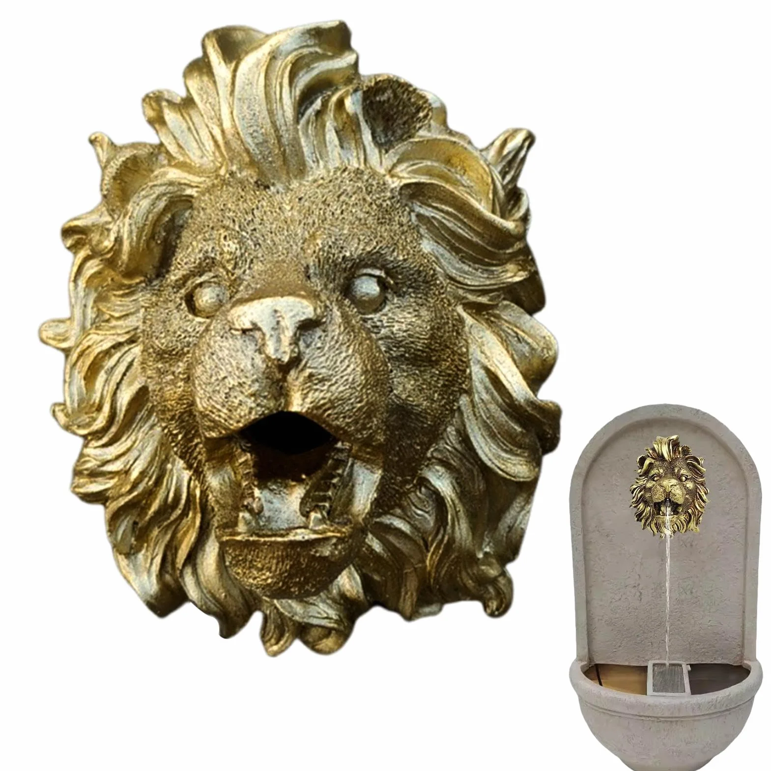 Caño Para Fuente, Escupitajo Rociador Con Adorno Dorado De León, Resina Natural Accesorio Para Estanque