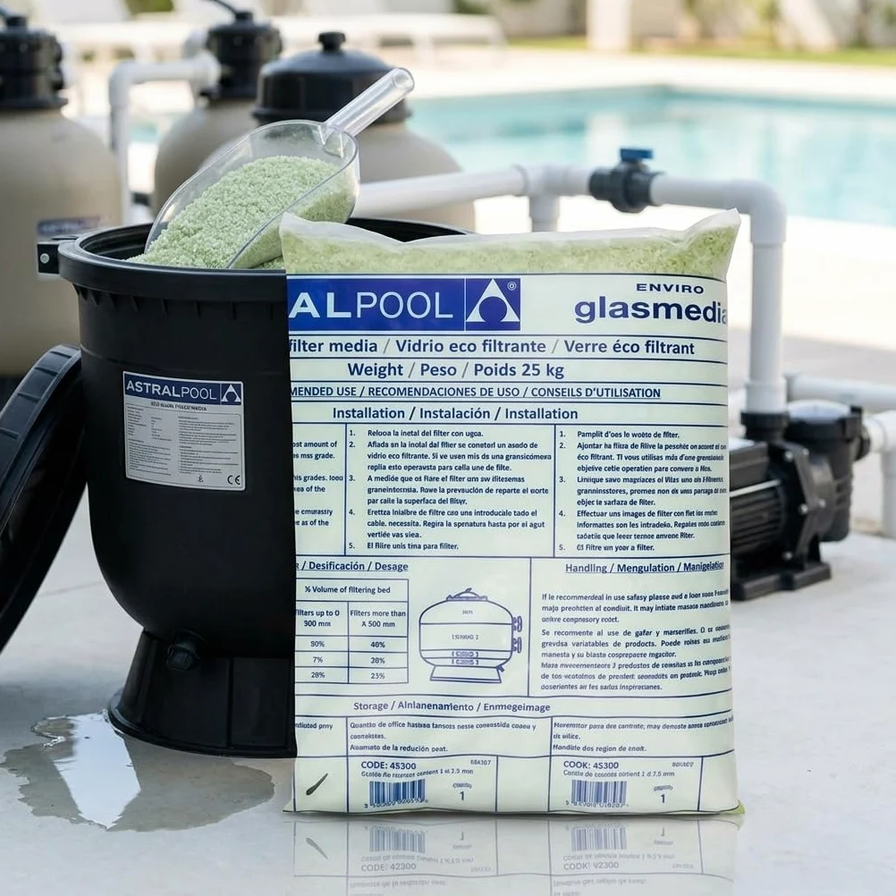 Suinga Lecho Filtrante Vidrio Eco 0,5-1,0 mm | Saco 25 kg | Filtración para Piscinas Depuradoras