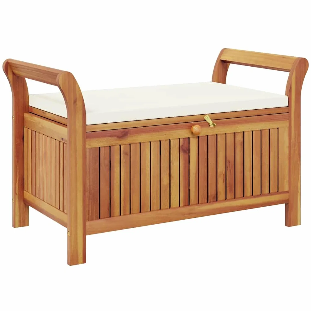 vidaXL Banco almacenaje jardín cojín Madera Maciza Acacia 91 cm