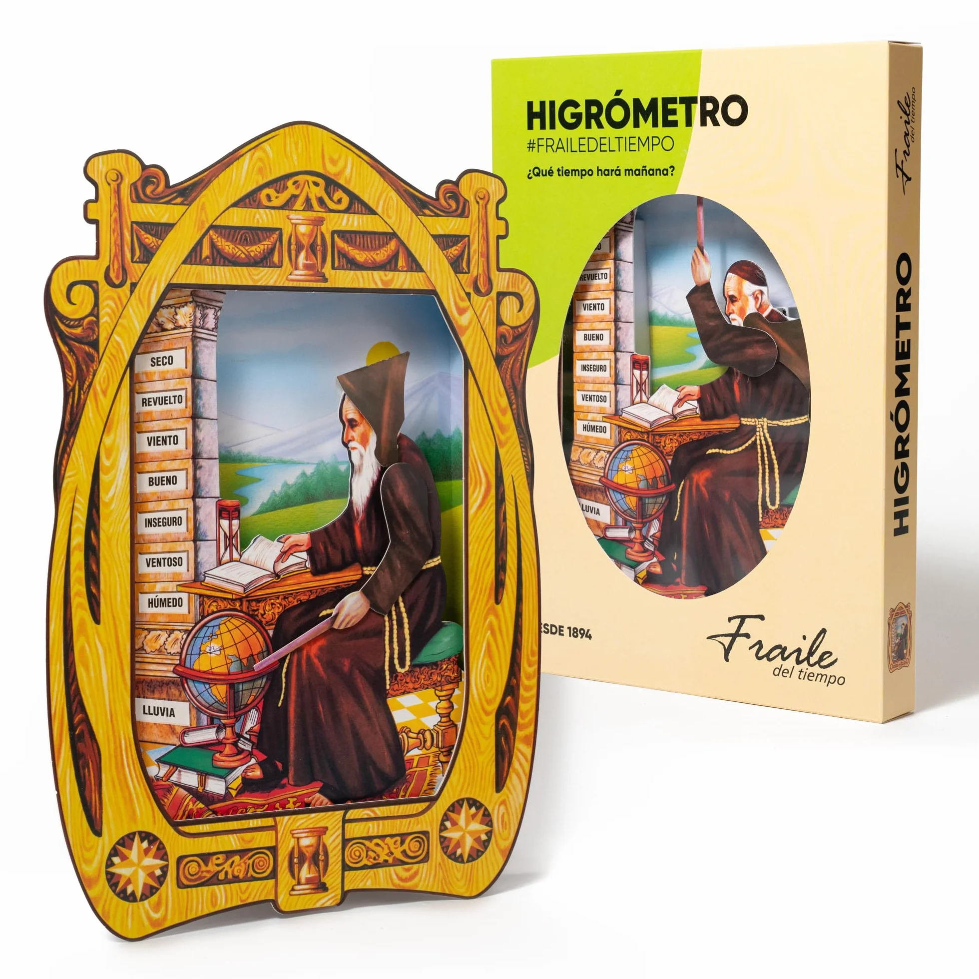 Higrómetro Fraile del Tiempo – Higrómetro de Cabello Monje del Tiempo, indicador tradicional del clima y la humedad – Fabricado en España (Clásico)