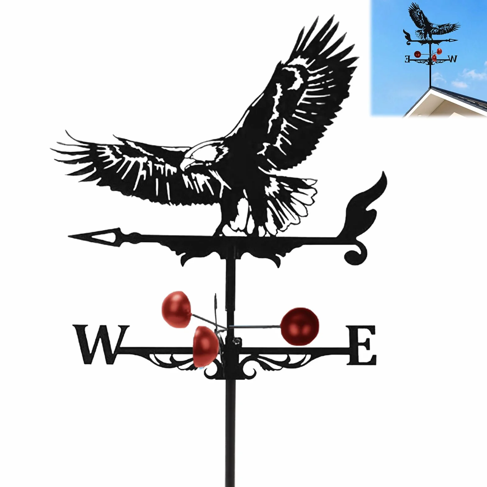 Metal Eagle Weather Vane 3D Roof Mount Outdoor Decor Garden Farm Patio