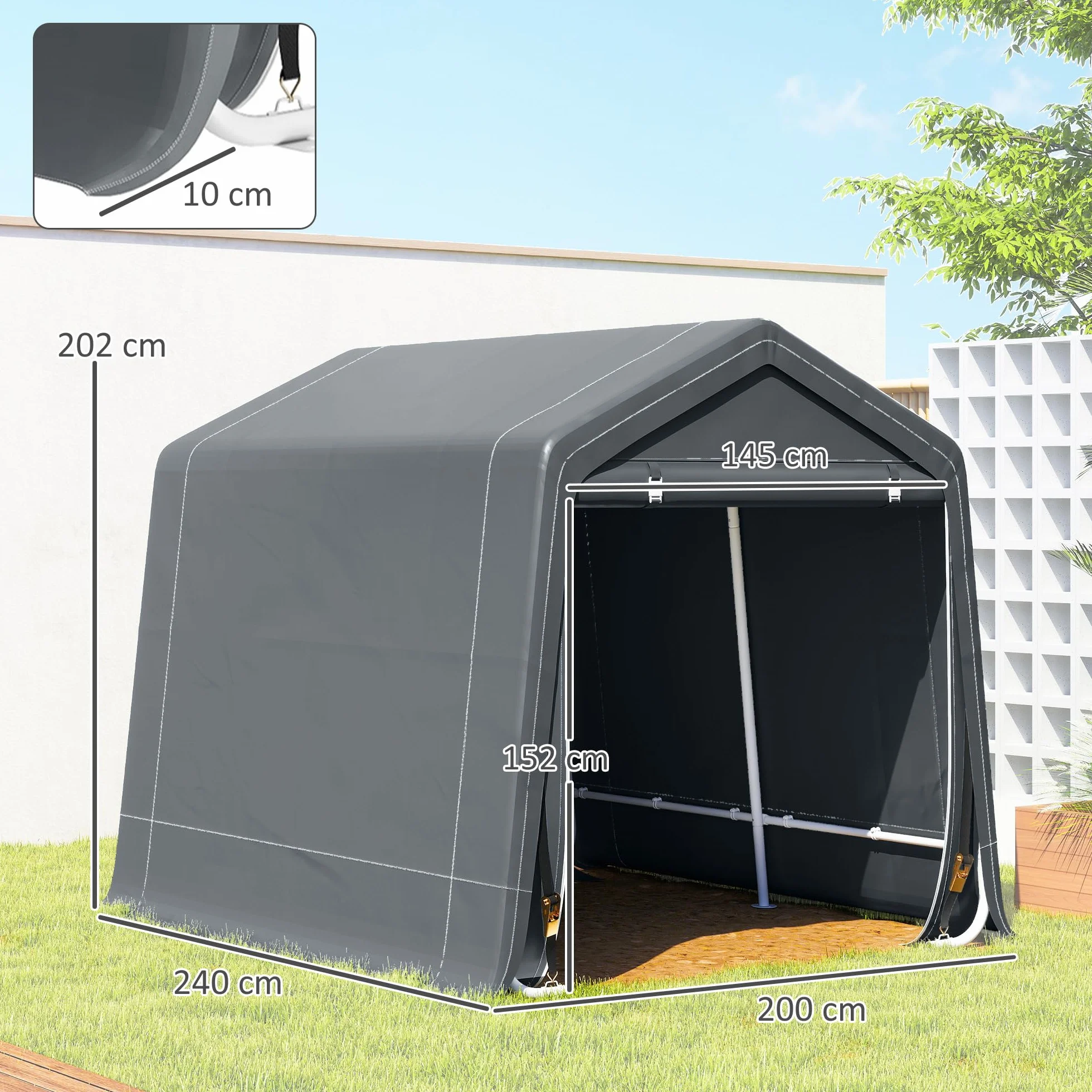 Outsunny Carpa de Jardín 2,4x2x2 m Cobertizo Exterior Impermeable Anti-UV Garaje Portátil Gris