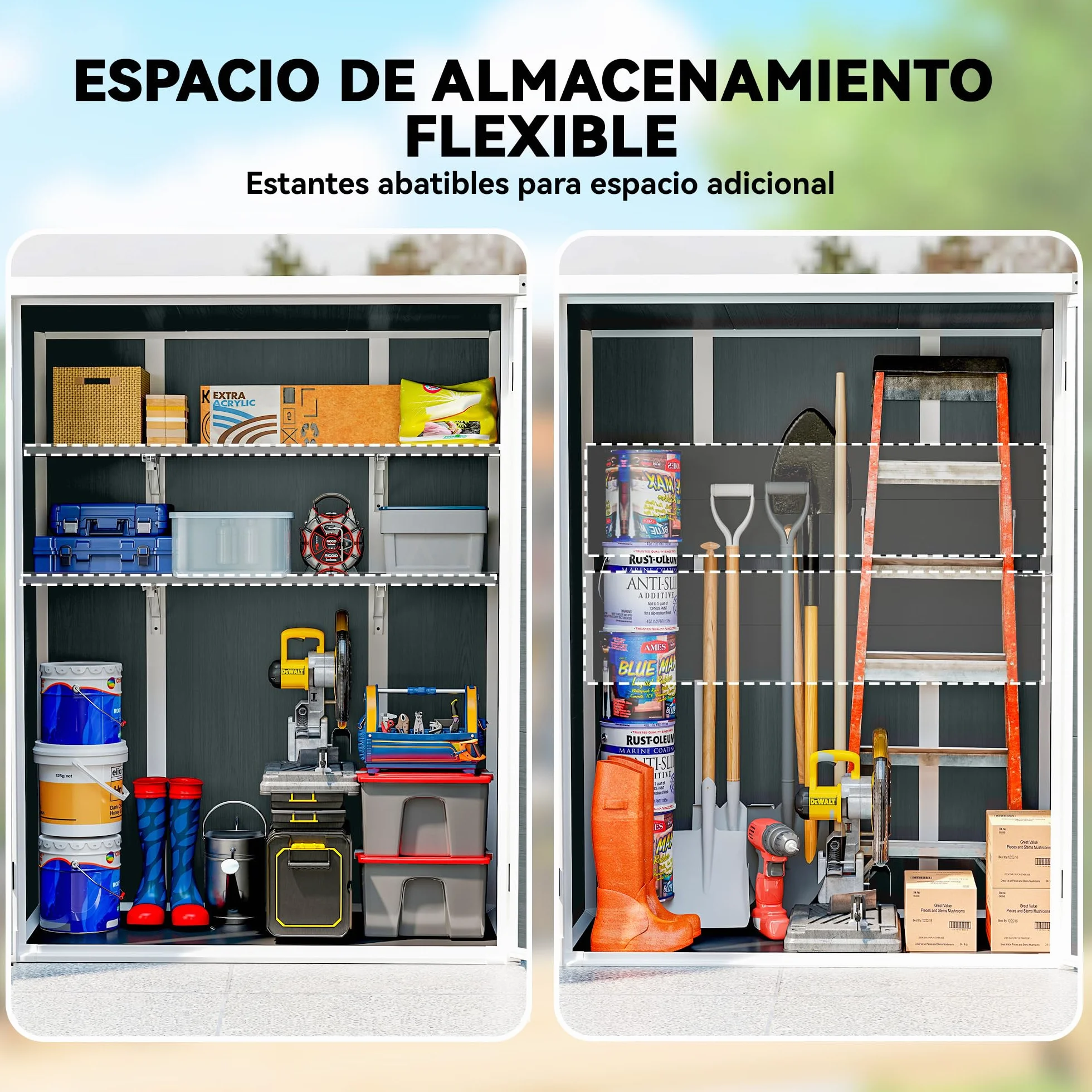 Outsunny Cobertizo de Jardín Exterior 0,81 m² Plástico y Aluminio 2 Estantes Plegables Puertas Dobles Gris