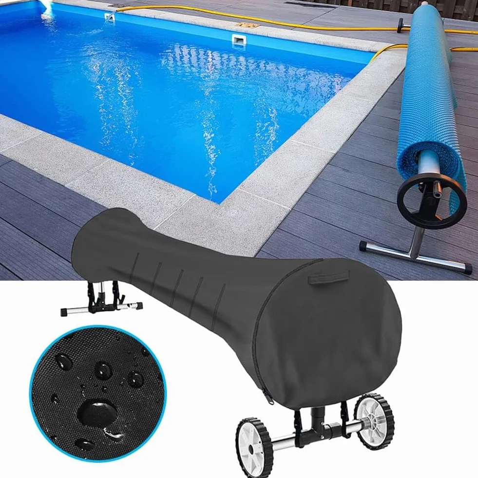Cubierta Carrete Piscina 420D Oxford Plegable Impermeable Manta Solar Anti-UV Protectora 18FT Gris