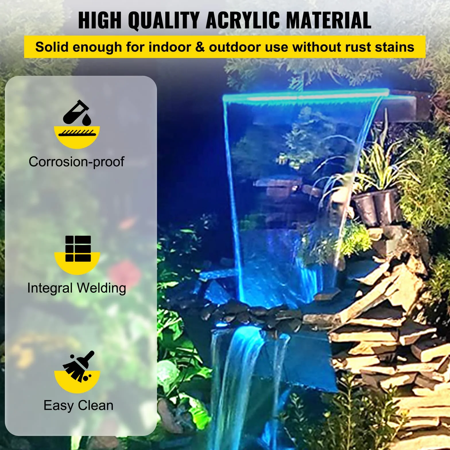 VEVOR Aliviadero de Fuente de Piscina en Cascada, 35 x 3,2 x 8,1 Pulgadas 17 Colores LED, Fuente de Cascada de Piscina Acrílico Sólido, Cascada de Piscina para Estanque de Jardín Control Remoto