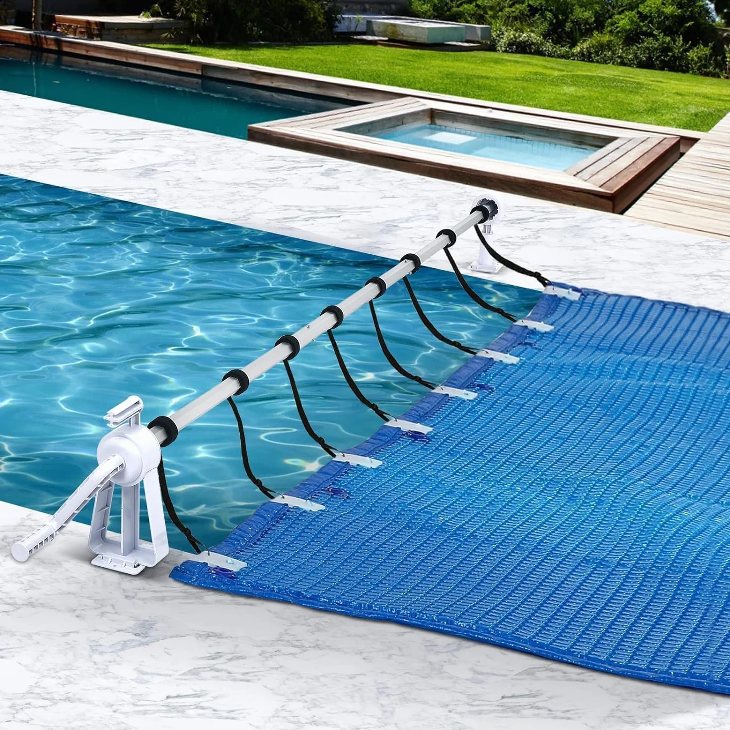 ACXIN Enrollador de piscina ajustable 1,05–6,15 m, enrollador de lona solar con manivela manual, telescópico de aluminio