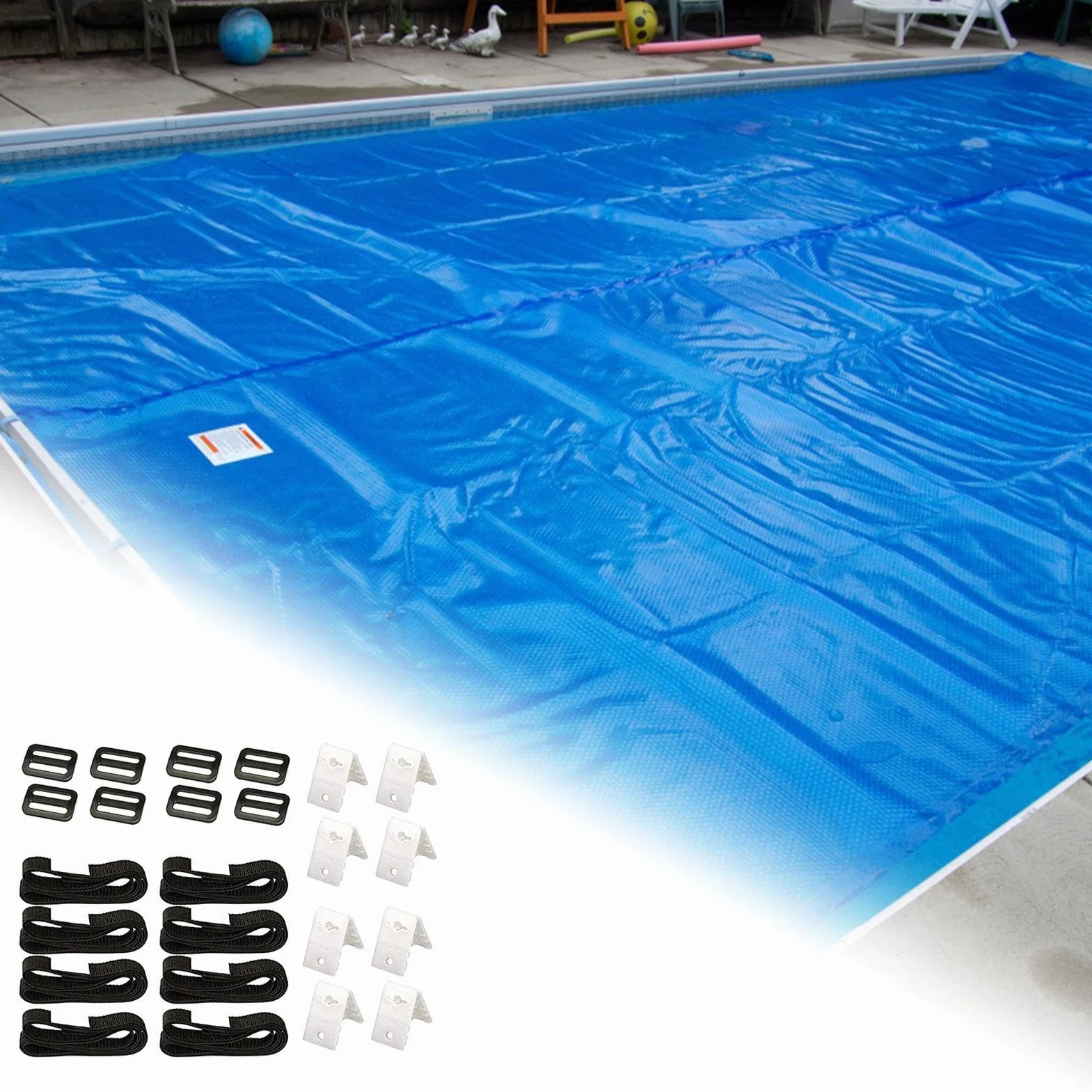 Bandas de sujeción para láminas solares de piscina, juego de 8 fijaciones y abrazaderas