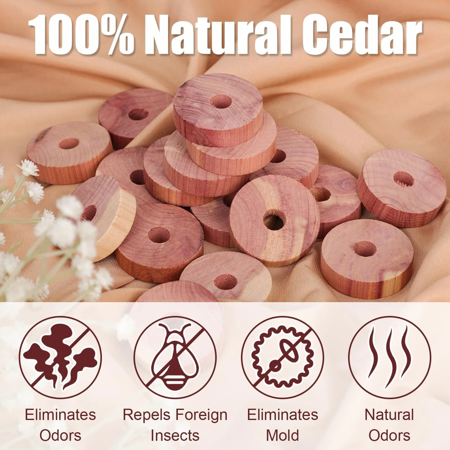 20 unidades de protección antipolillas de cedro, protección natural de polillas, bloques de cedro, protección de ropa, anillos de cedro, armarios, cajones, anillos para refrescos