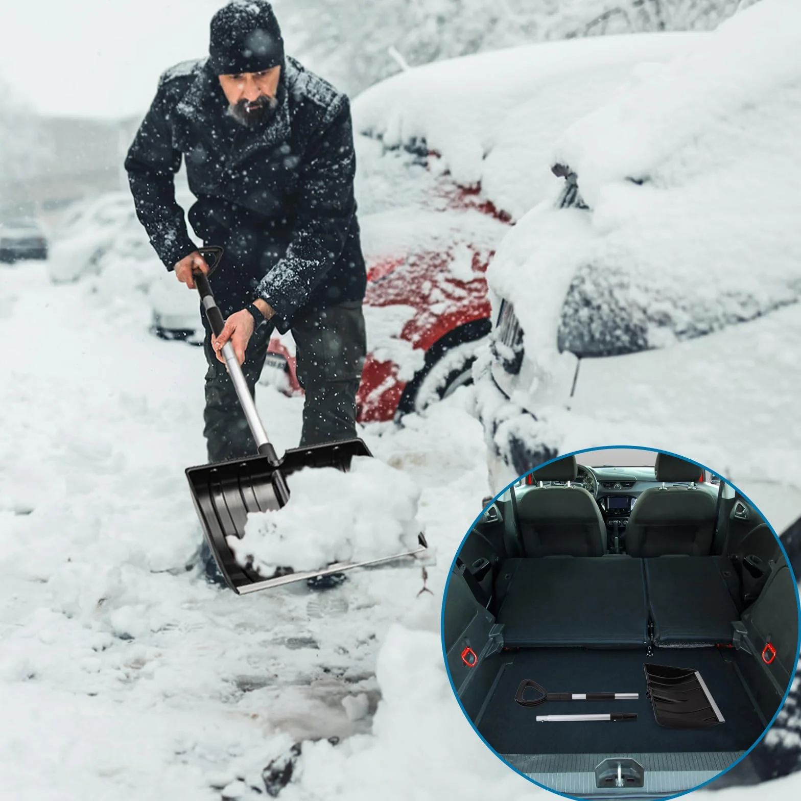 LESOLEIL Pala de nieve ajustable 42 cm mango en forma de D para jardín coche camping