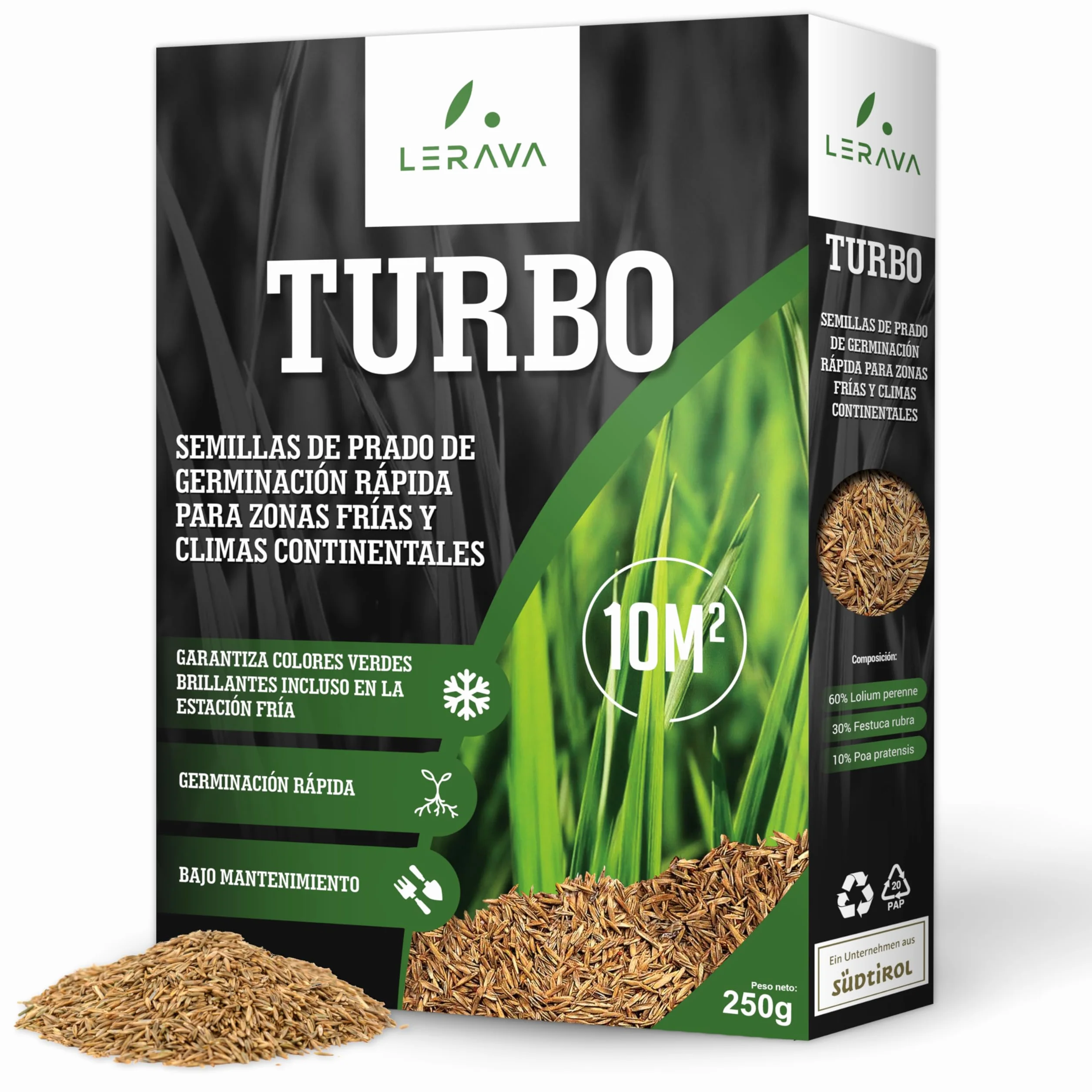 LERAVA TURBO Semillas de césped de germinación rápida 10 m² - brotación en 4-10 días - verde brillante