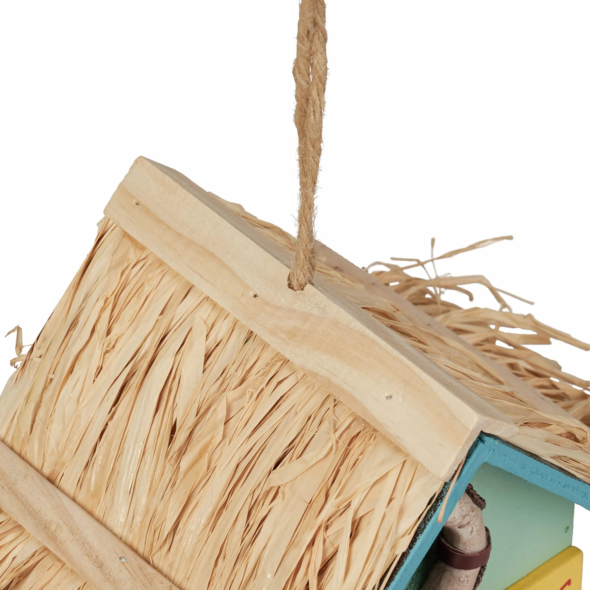 Relaxdays Casa Pájaro Decorativa Estilo Casita de Playa, Comedero Colgante de Madera, 24,5x19x13,5cm, Multicolor