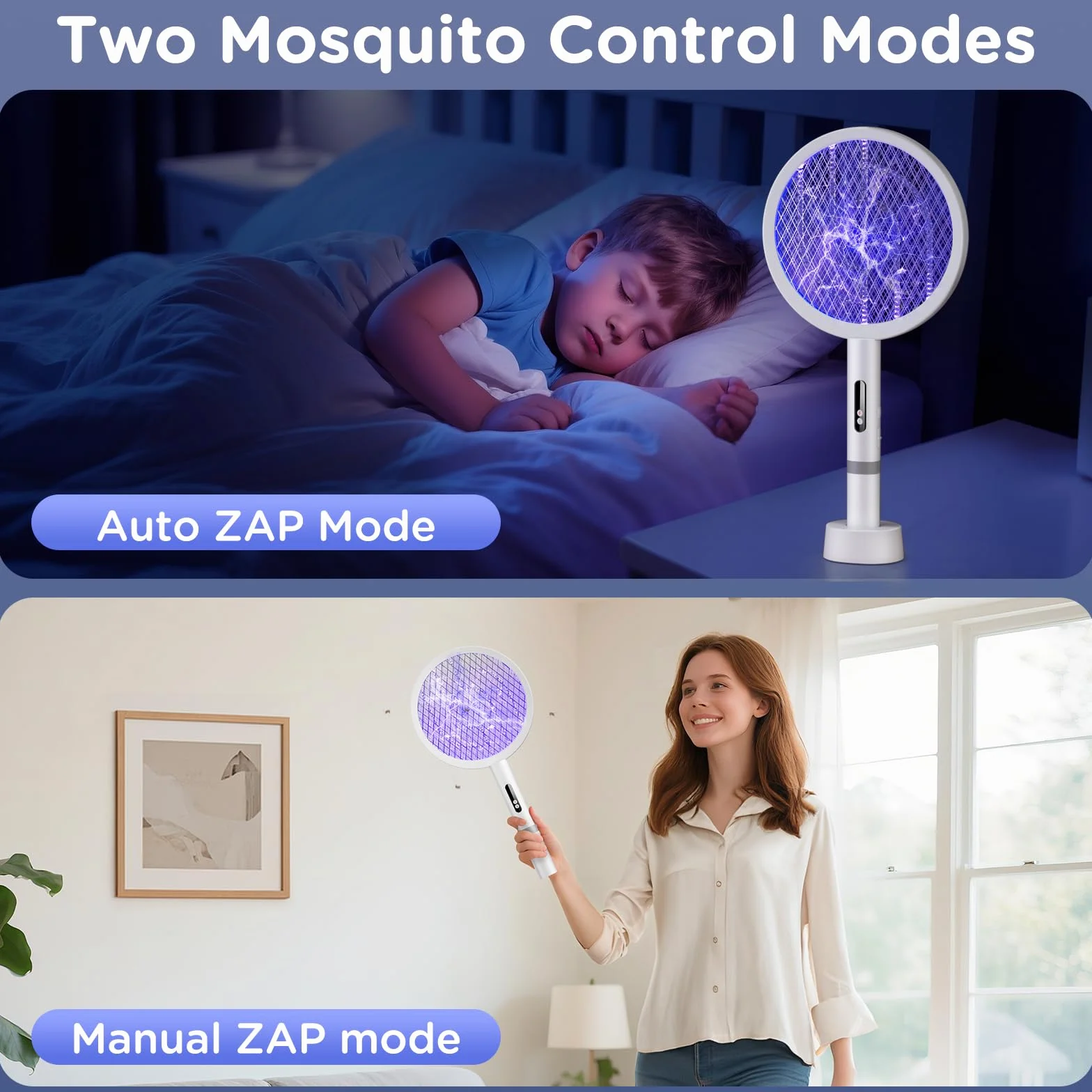 Raqueta Mosquitos Electrica 4000V, 1800mAh USB-C Recargable Matamoscas Fuerte con Lámpara UV, Malla 3 Capas, Blanco