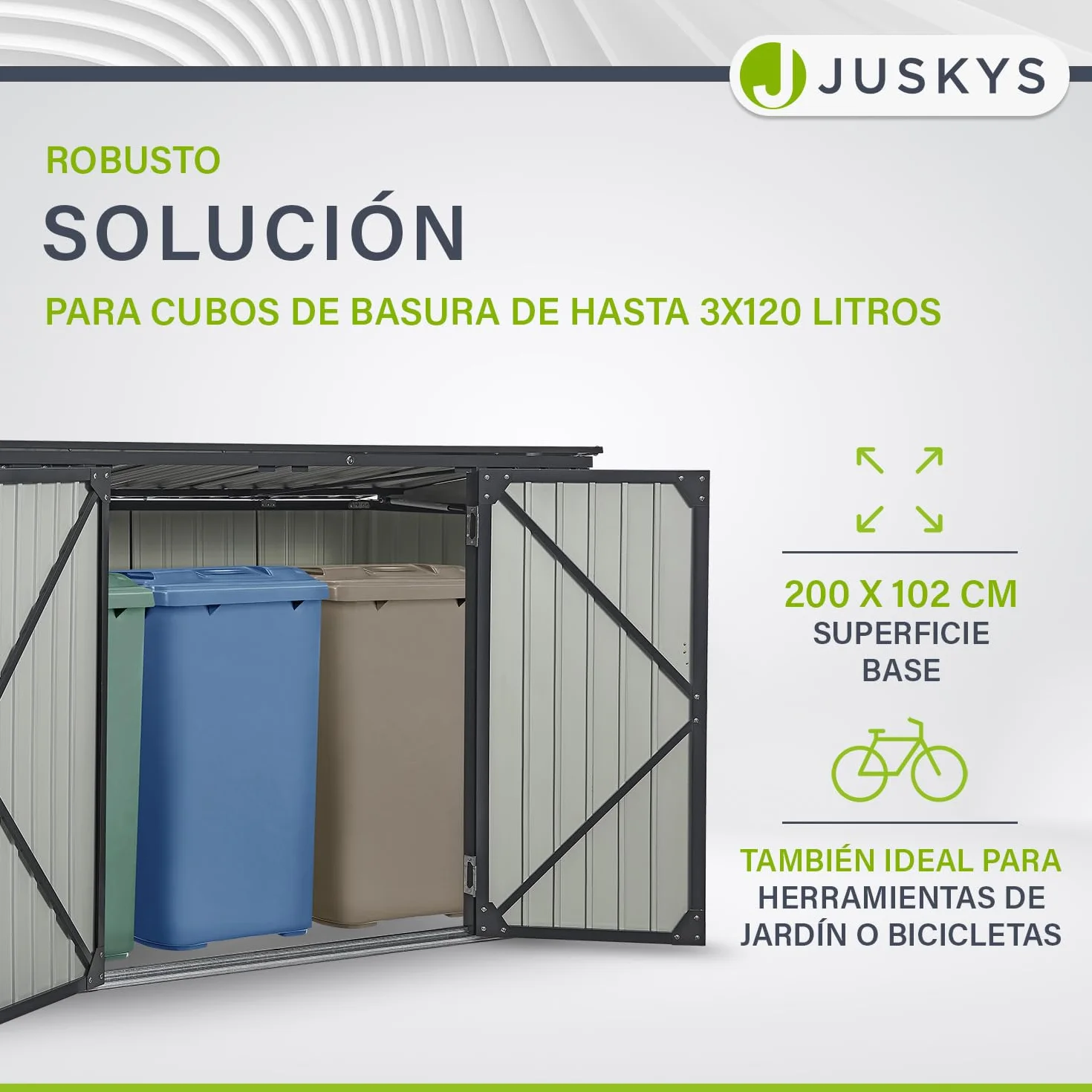 Juskys Cobertizo para Cubos de Basura Namur 3 x 120 litros 2 m² 2 Puertas Metal
