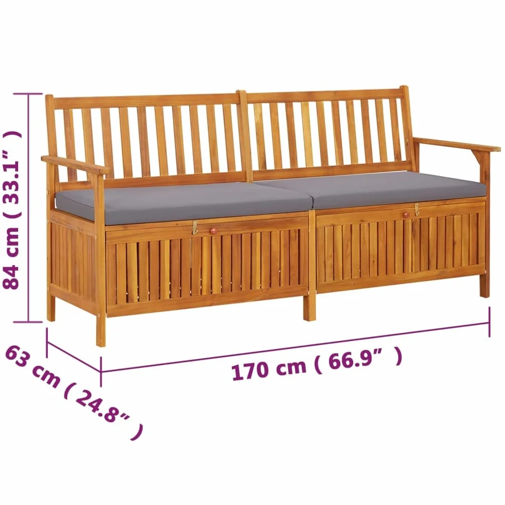 vidaXL Banco de Almacenaje con Cojín Madera Maciza de Acacia 170 cm