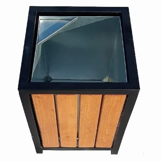 Cubo de basura para exteriores con cenicero madera acero galvanizado arce 45 litros 60 litros
