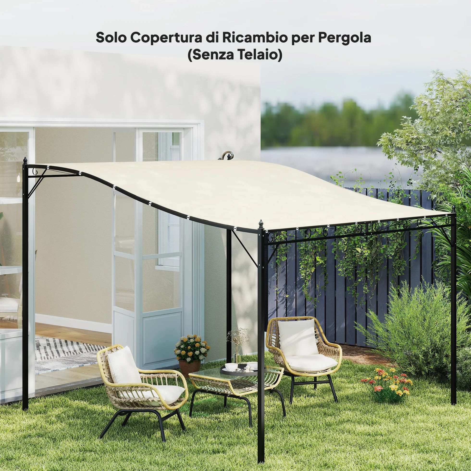 Outsunny Lona de Recambio para pérgola de jardín 3x3 m con 16 Agujeros de Drenaje, Ganchos y Anillas, Cubierta de poliéster para pérgola de Gazebo, Beige