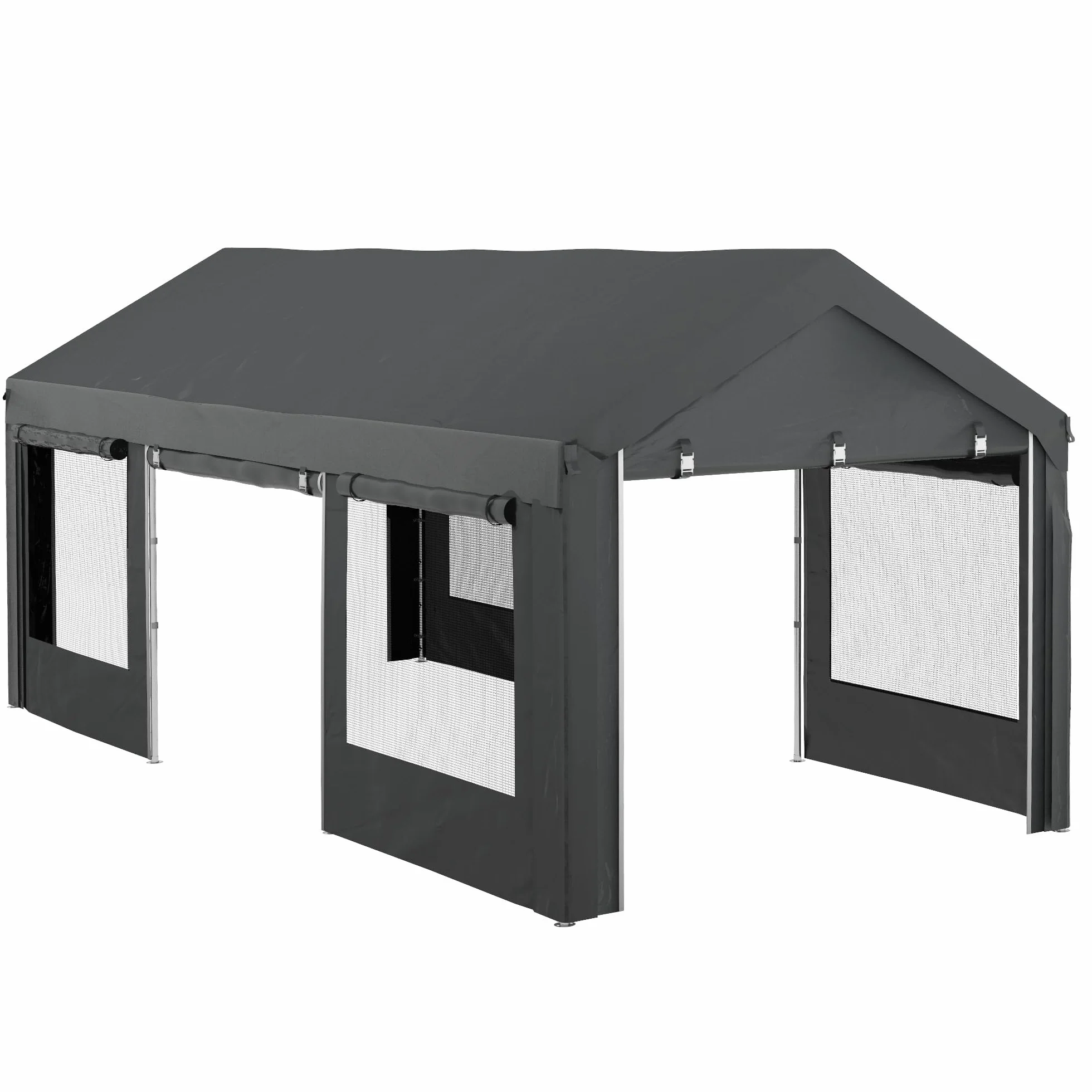 Outsunny Carport 6x3 m Garaje Regulable en Altura Toldo para Coche con Ventanas de Rejilla Acero Gris Oscuro