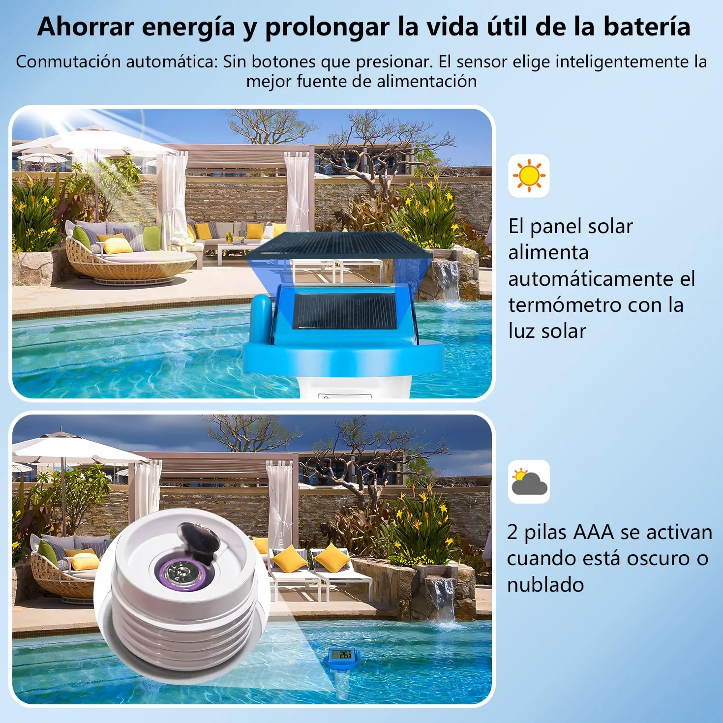 KETOTEK Termómetro inalámbrico para piscina IPX8, medidor digital de temperatura del agua flotante