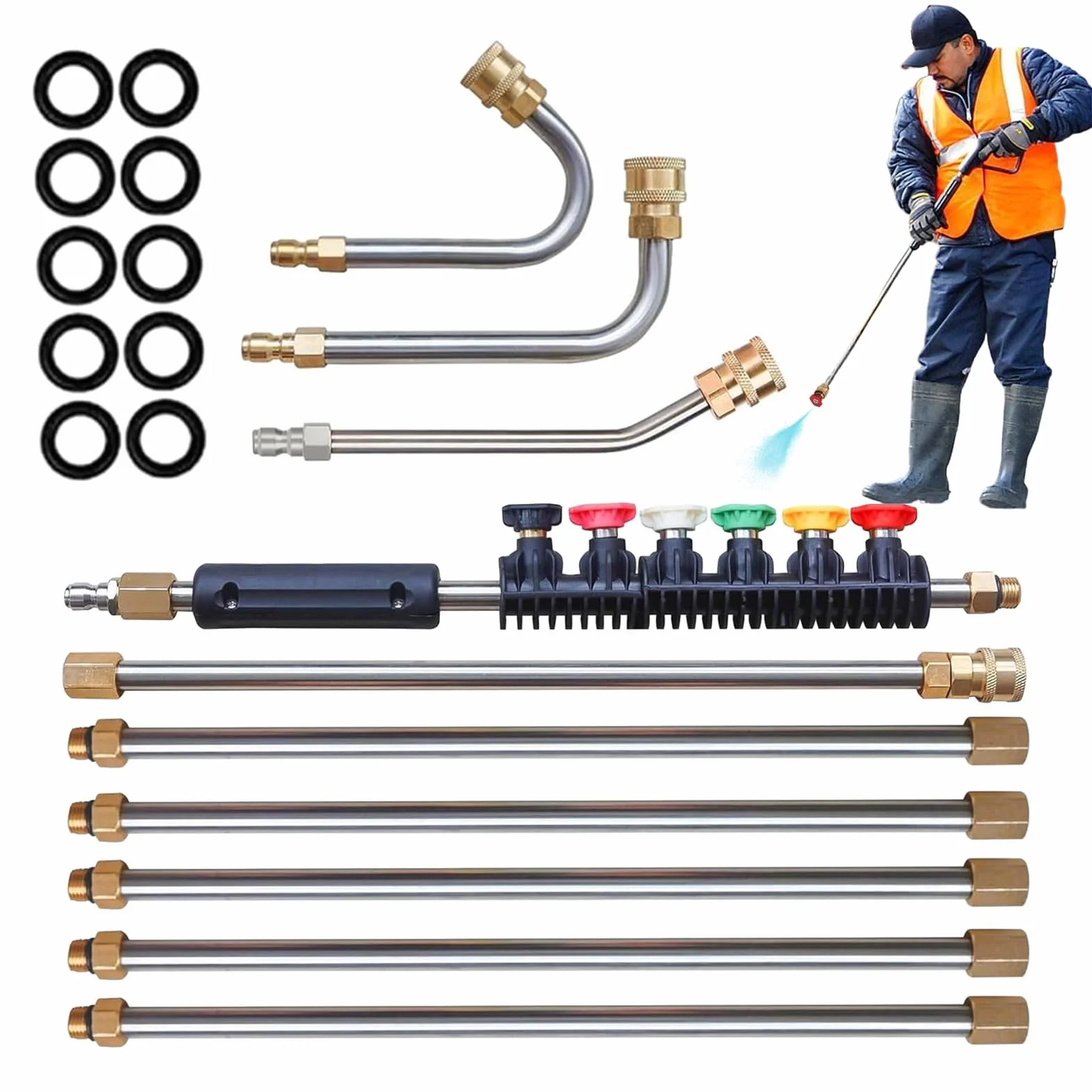 Varilla de Extensión para Hidrolavadora Kit con Lanza Telescópica para | Tubo de Extensión para Limpiador de Canaletas para patio, entrada, terraza, valla, casa, hormigón, tec