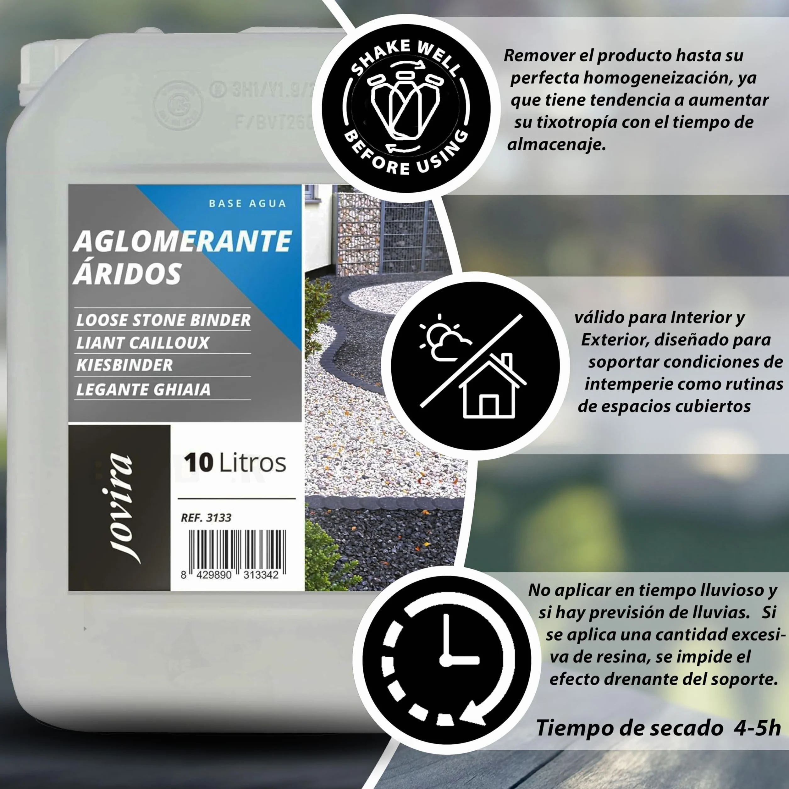 JOVIRA PINTURAS Aglomerante de Áridos 10 Litros C-1 estabilizador para Piedras y Rocas de Jardin