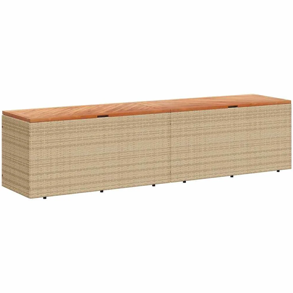 vidaXL Caja de Almacenaje de Jardín, Cofre, Asiento Banco Exterior, Baúl Juguetes Patio, Madera Acacia Ratán Beige