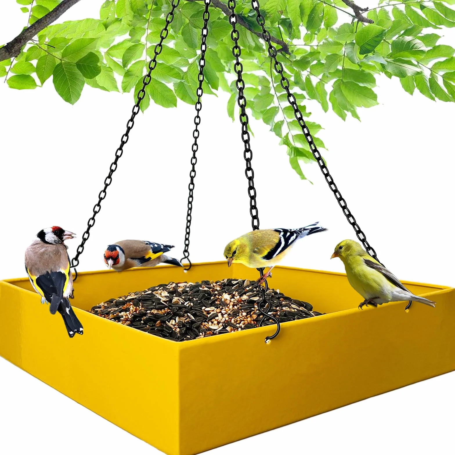 Comederos para pájaros para Exteriores, comedero de pájaros de Plataforma para Exteriores, Gran Capacidad de 3.5 Libras (Amarillo)