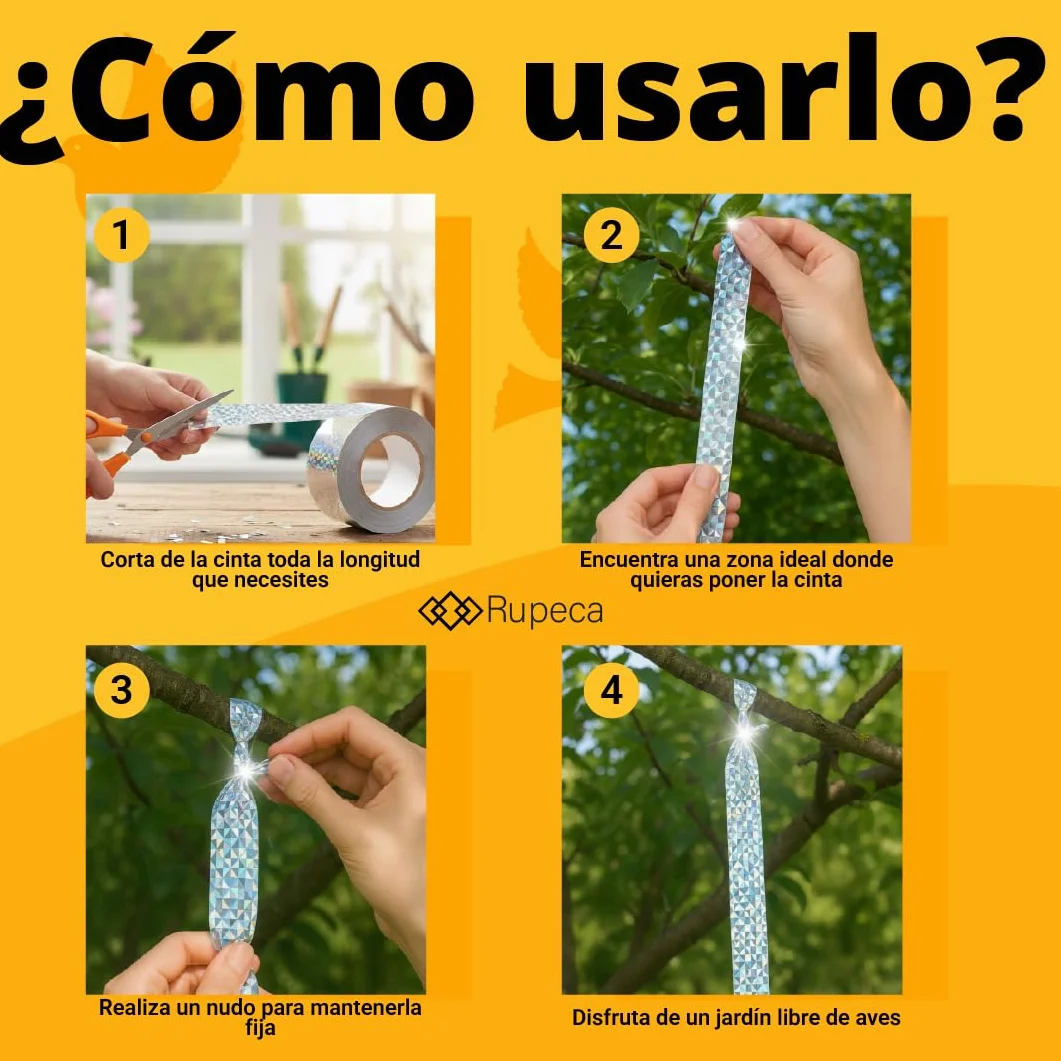 Cinta Repelente de Aves 80M x 4,8CM Ahuyentador de Pajaros Exterior