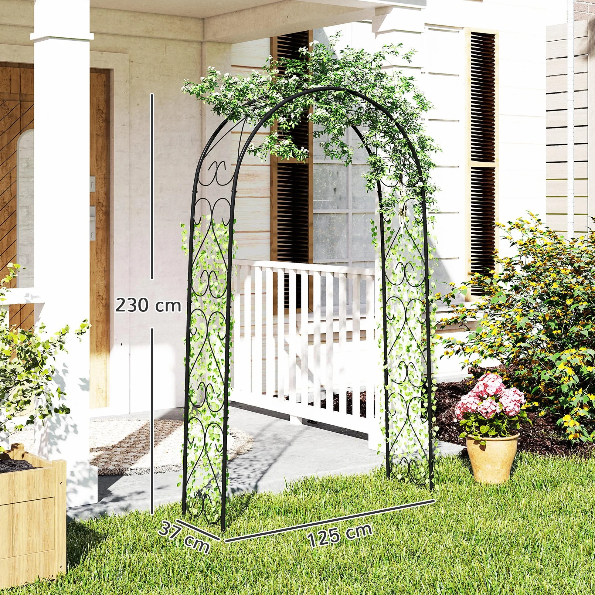 Outsunny Arco de Jardín de Acero para Rosas 125x37x230 cm Negro