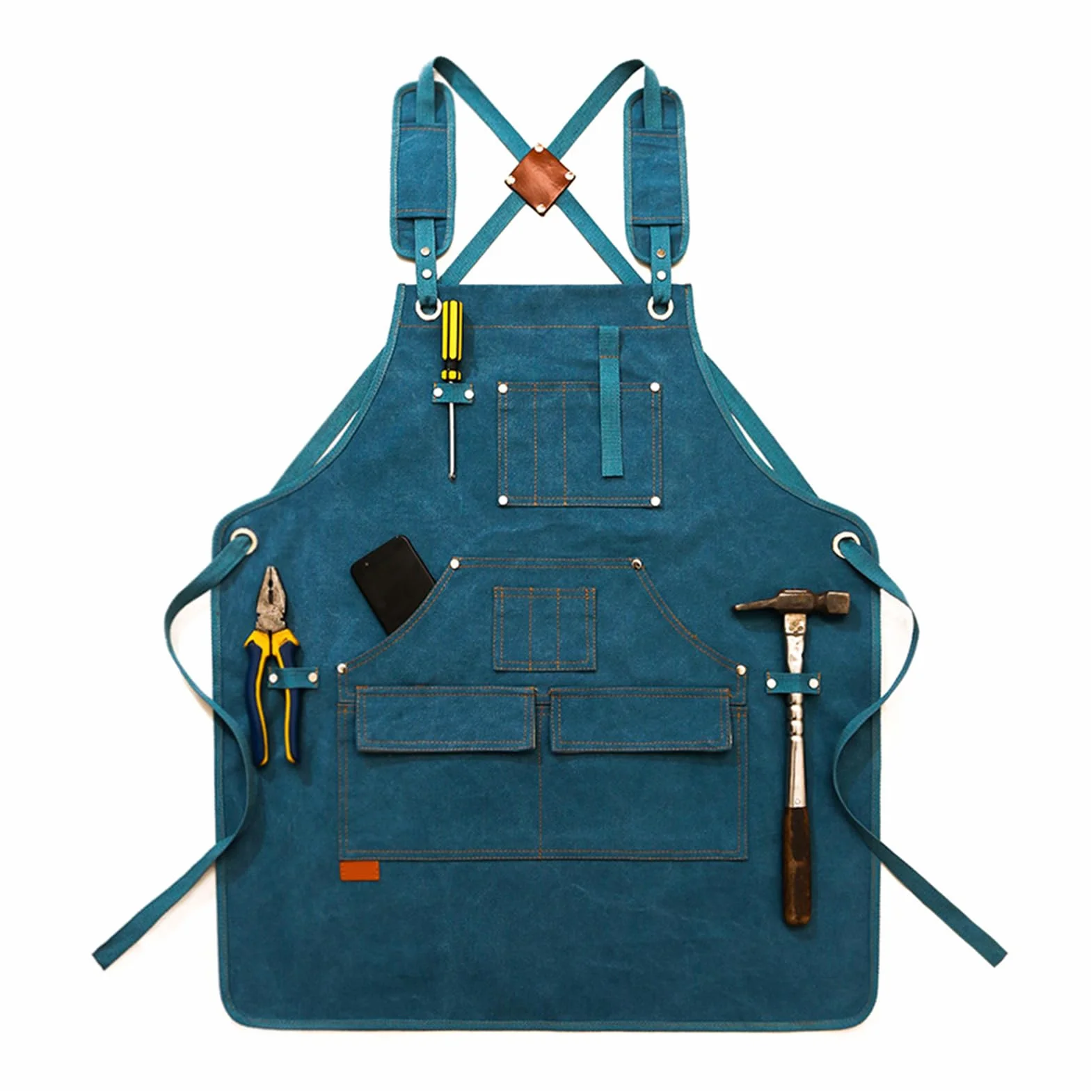 Delantal de lona con bolsillos, delantal chef espalda cruzada for hombre, mujer, camarero, carpintero, jardinería, amarillo