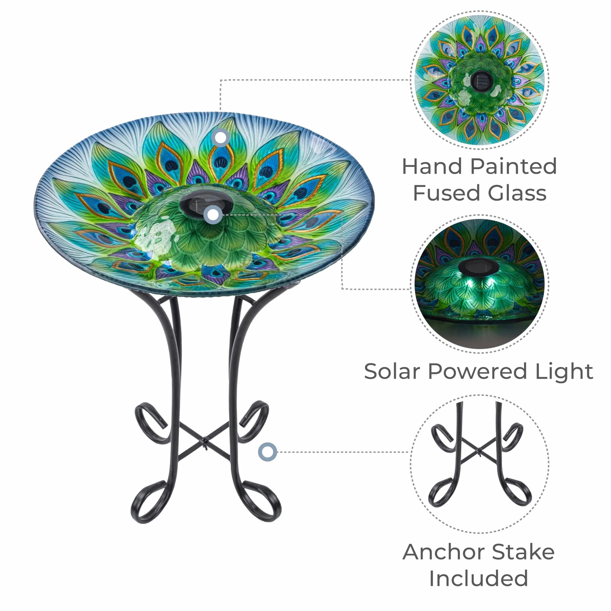 Teamson Home Baño para pájaros de Cristal diseño Pavo Real Multicolor