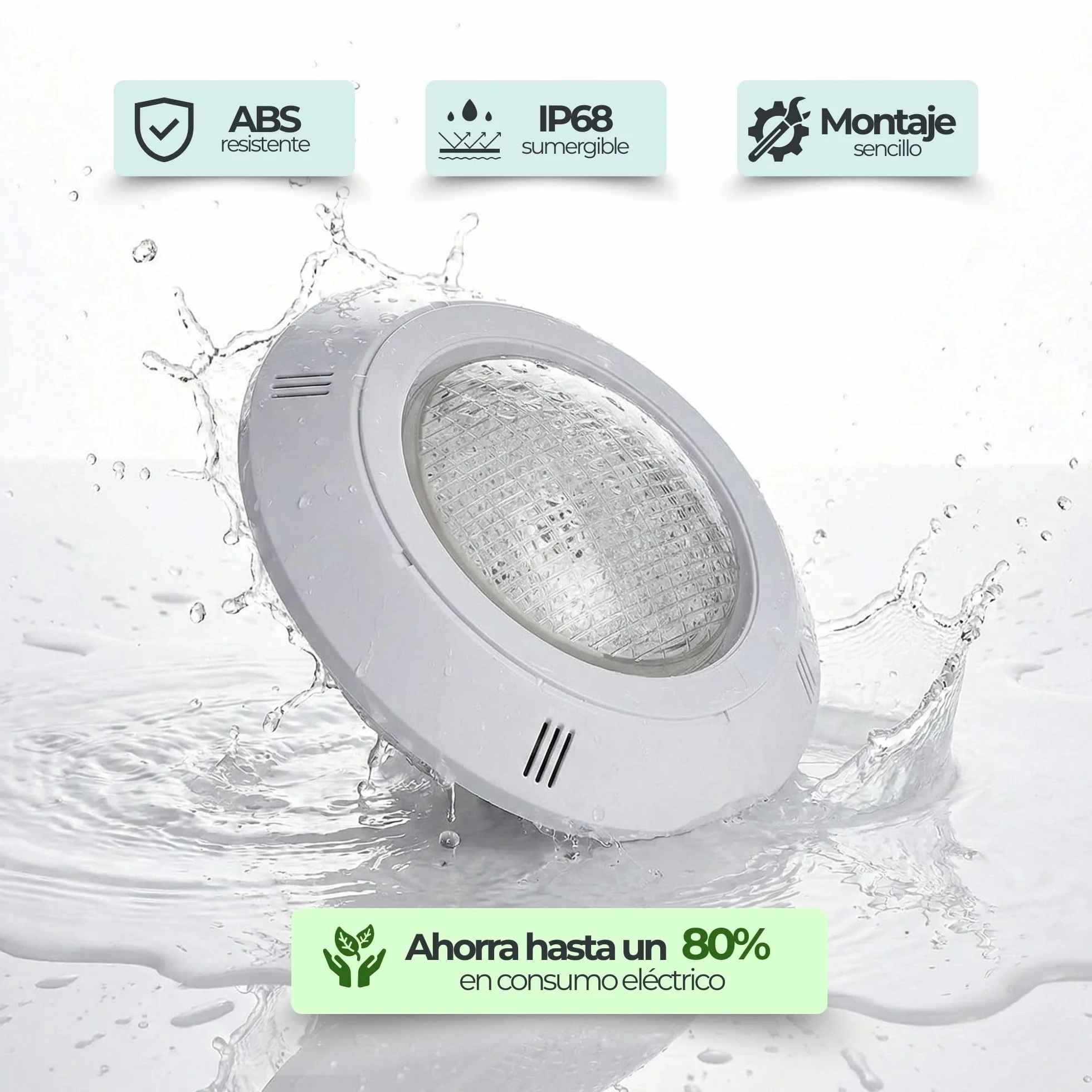 Foco LED Piscina Superficie 35W RGBW Blanco Puro IP68 12V DC Resina 29cm Cable 5 Hilos