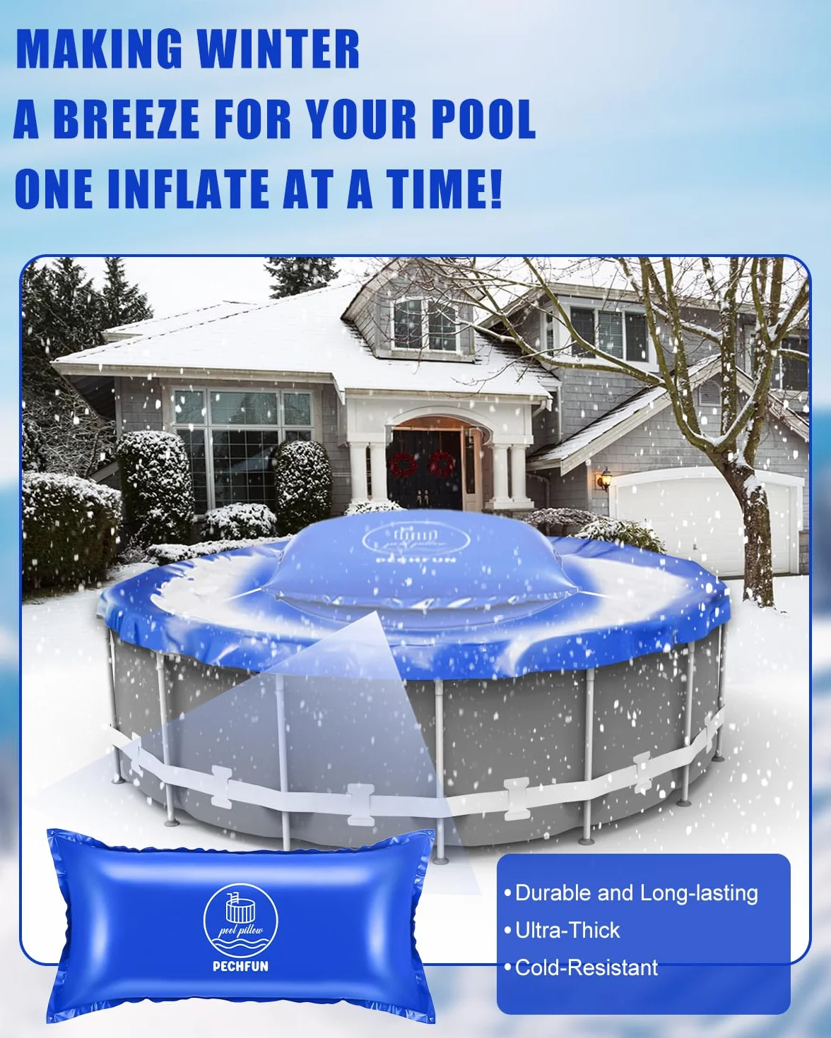Cojín de Piscina de Invierno Rectangular Inflable Flotante 120 x 240 cm con Válvula de Seguridad
