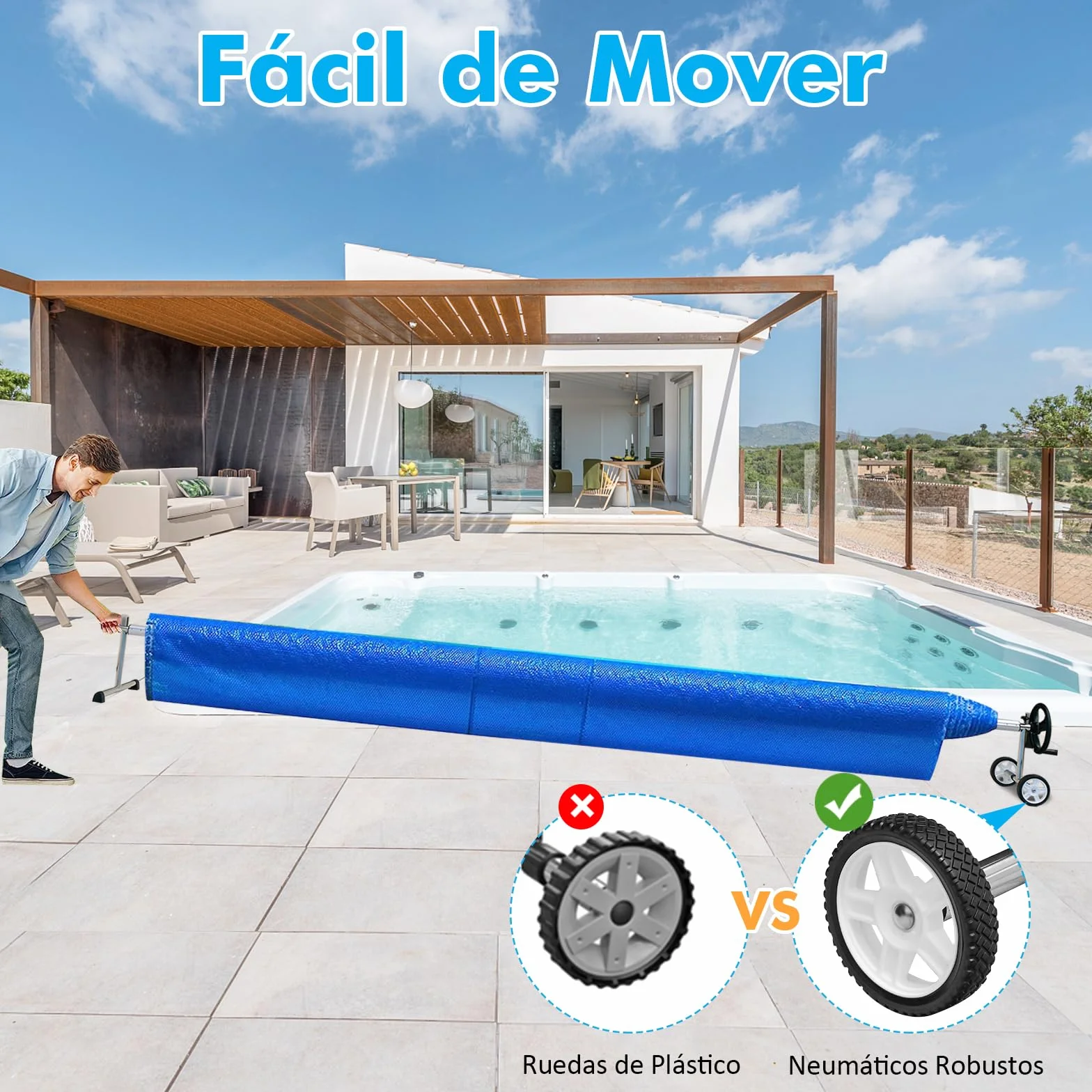 COSTWAY enrollador Piscina 1,65-7 m con Ruedas de Goma, Carrete de Cubierta Solar