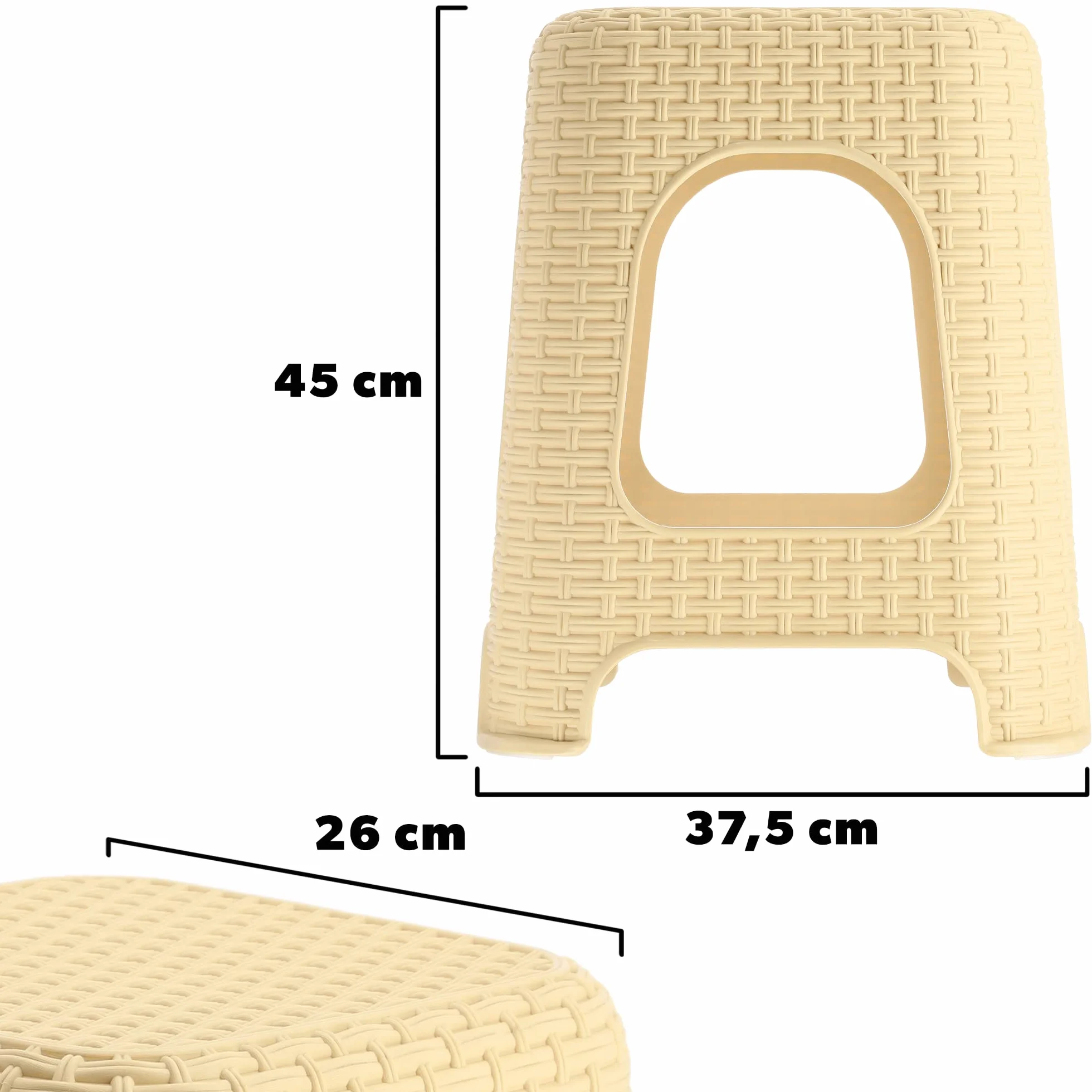 KADAX Elegante Taburete de Plástico con Acabado de Ratán para Exteriores, Patios, Balcones y Jardines (Beige)