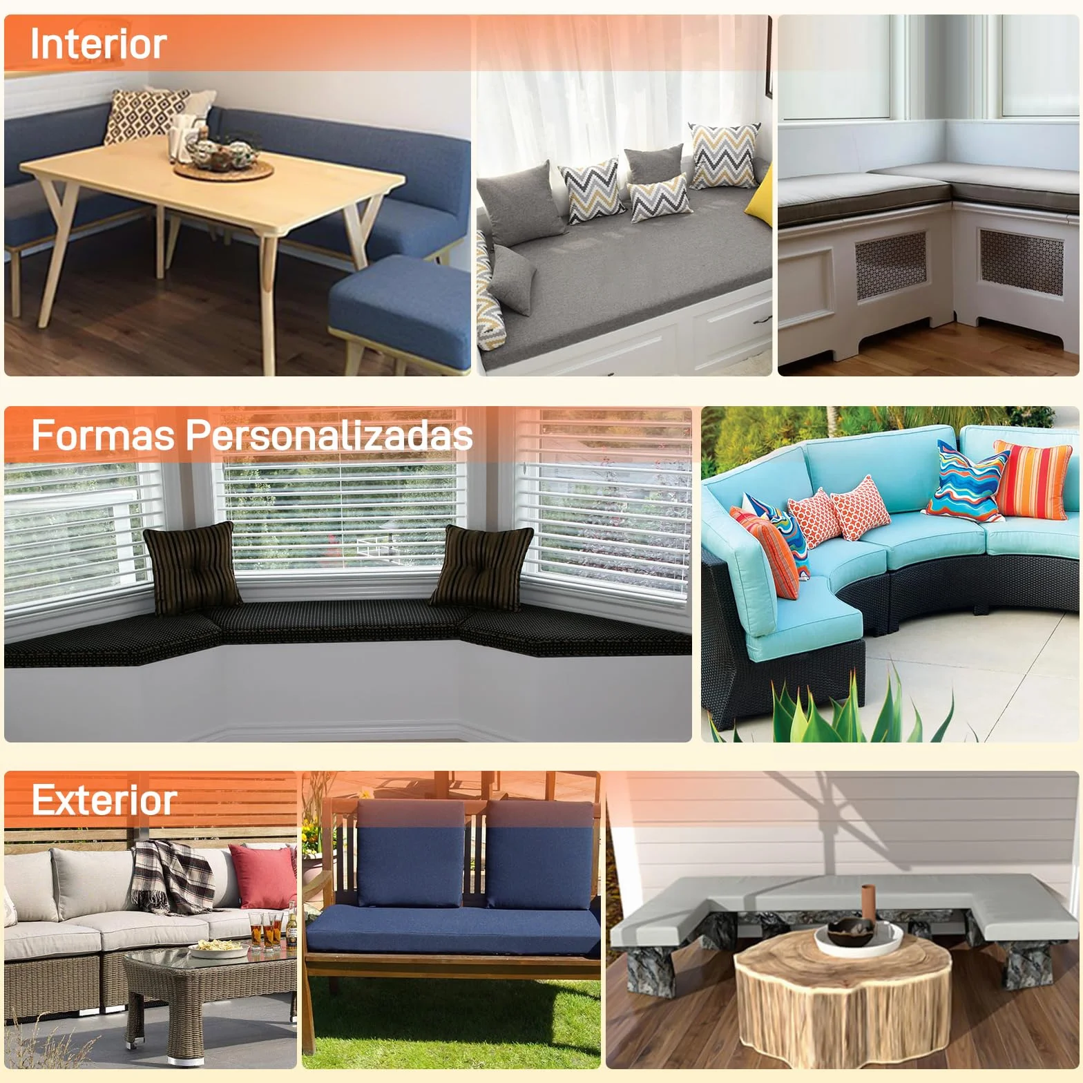 Cojines para Banco a Medida con Funda Desenfundable y Espuma 75D Impermeable Jardín Terraza